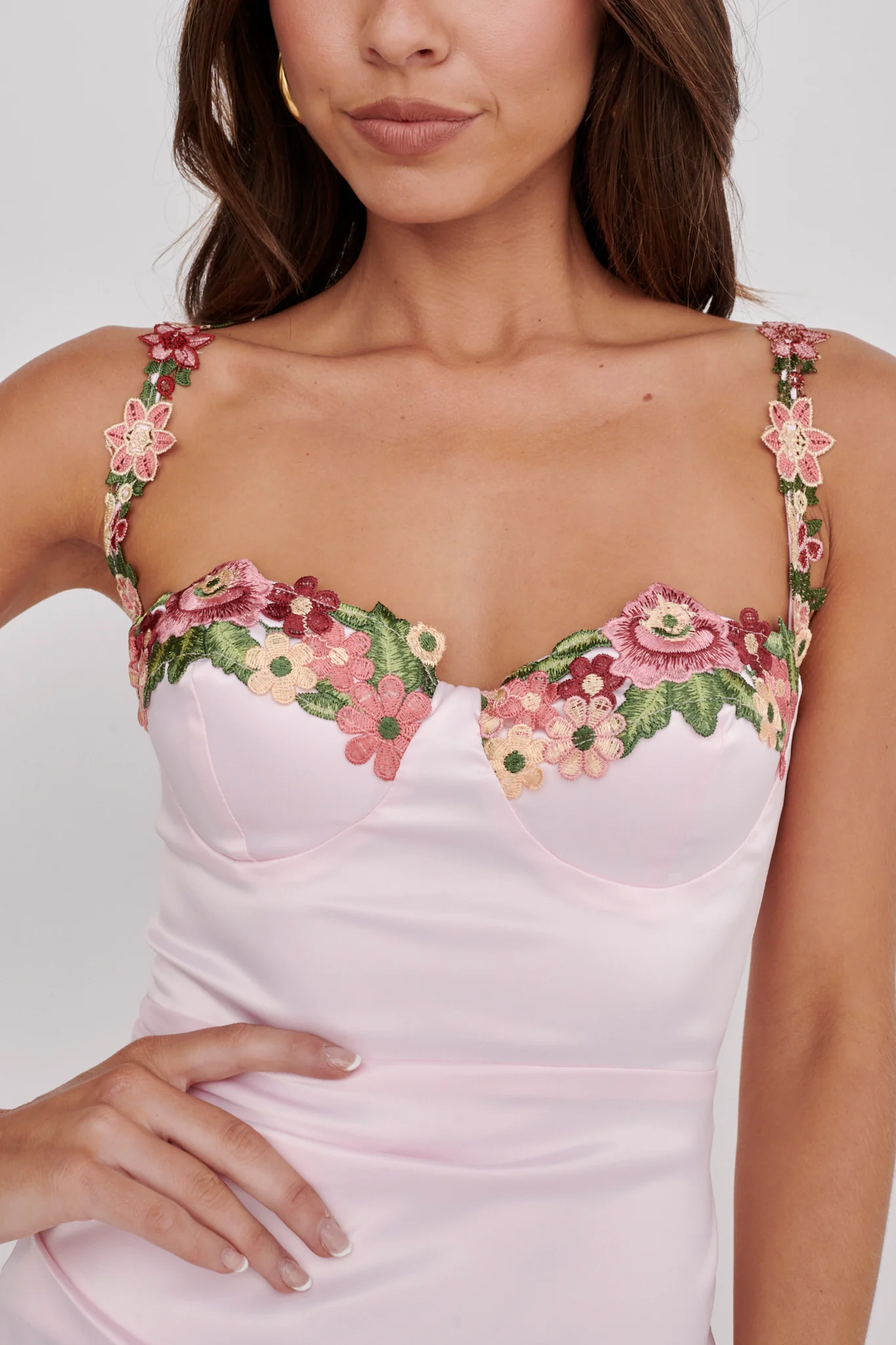 Rose Garden Floral Applique Pleat Mini Dress Pink - Image 4