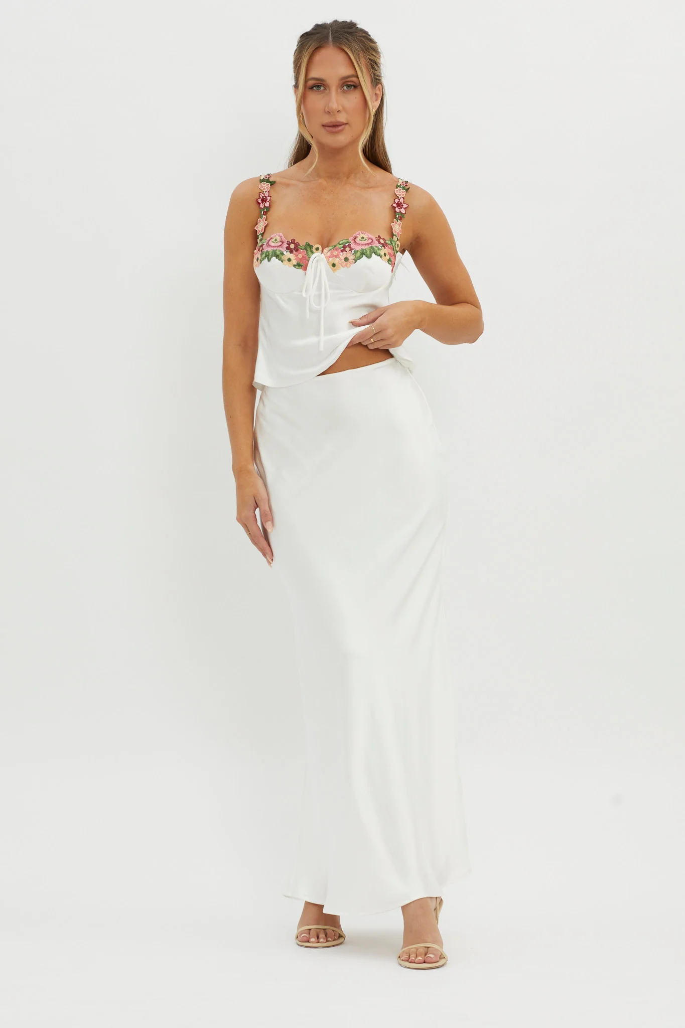 Rose Garden Satin Maxi Skirt White - Image 2