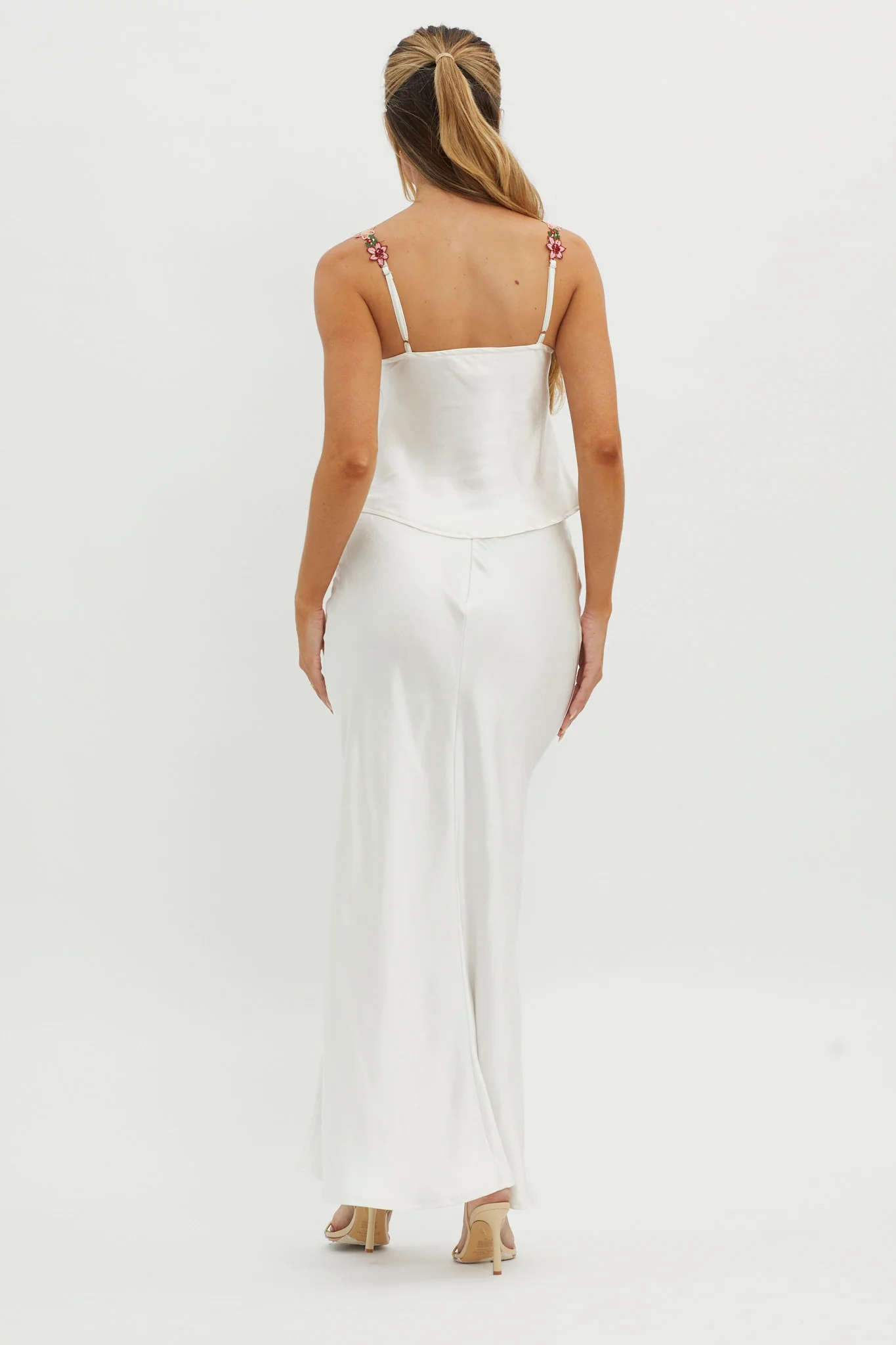 Rose Garden Satin Maxi Skirt White - Image 3