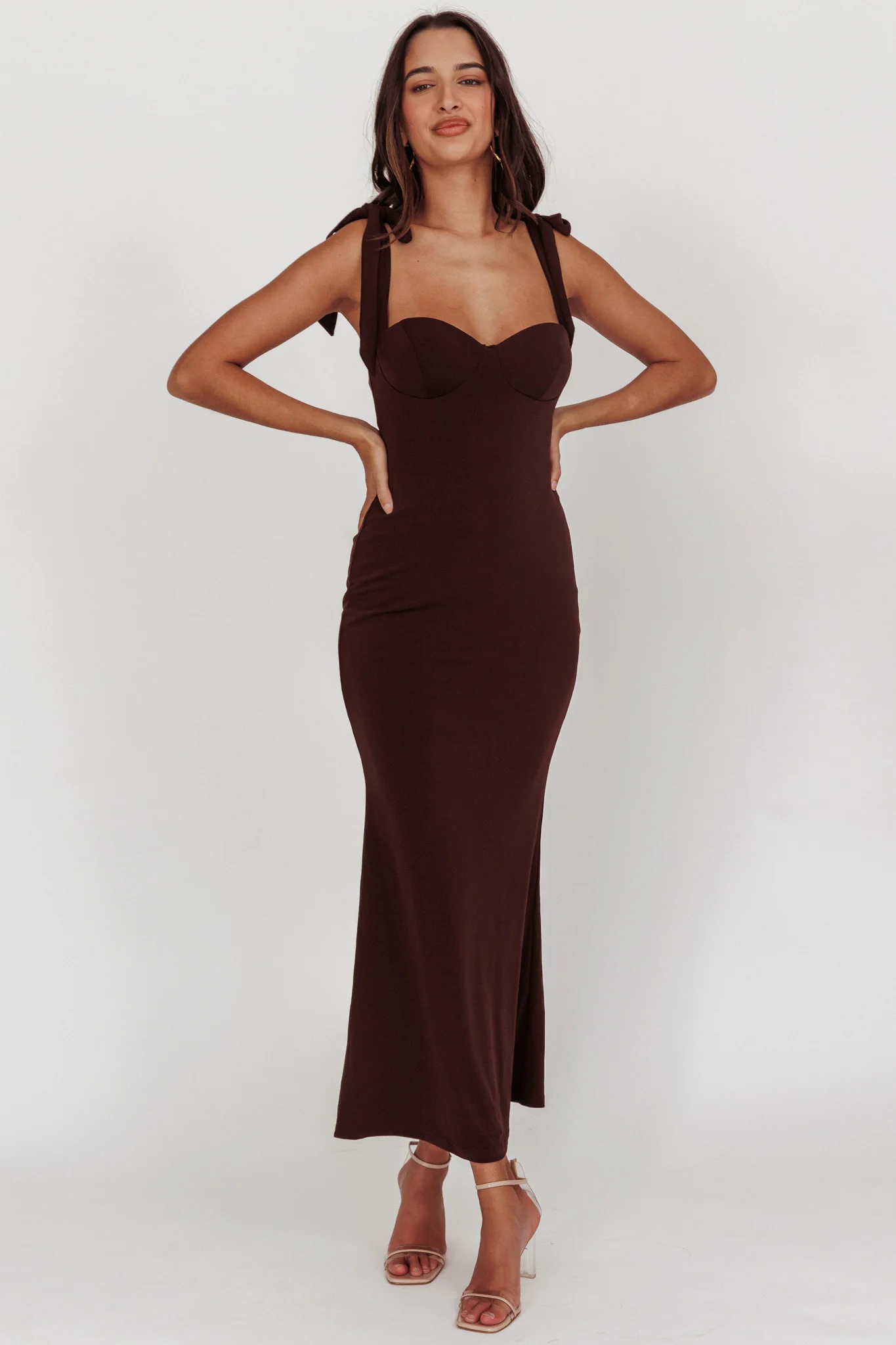 Rose Garden Tied Shoulder Maxi Dress Brown - Image 6