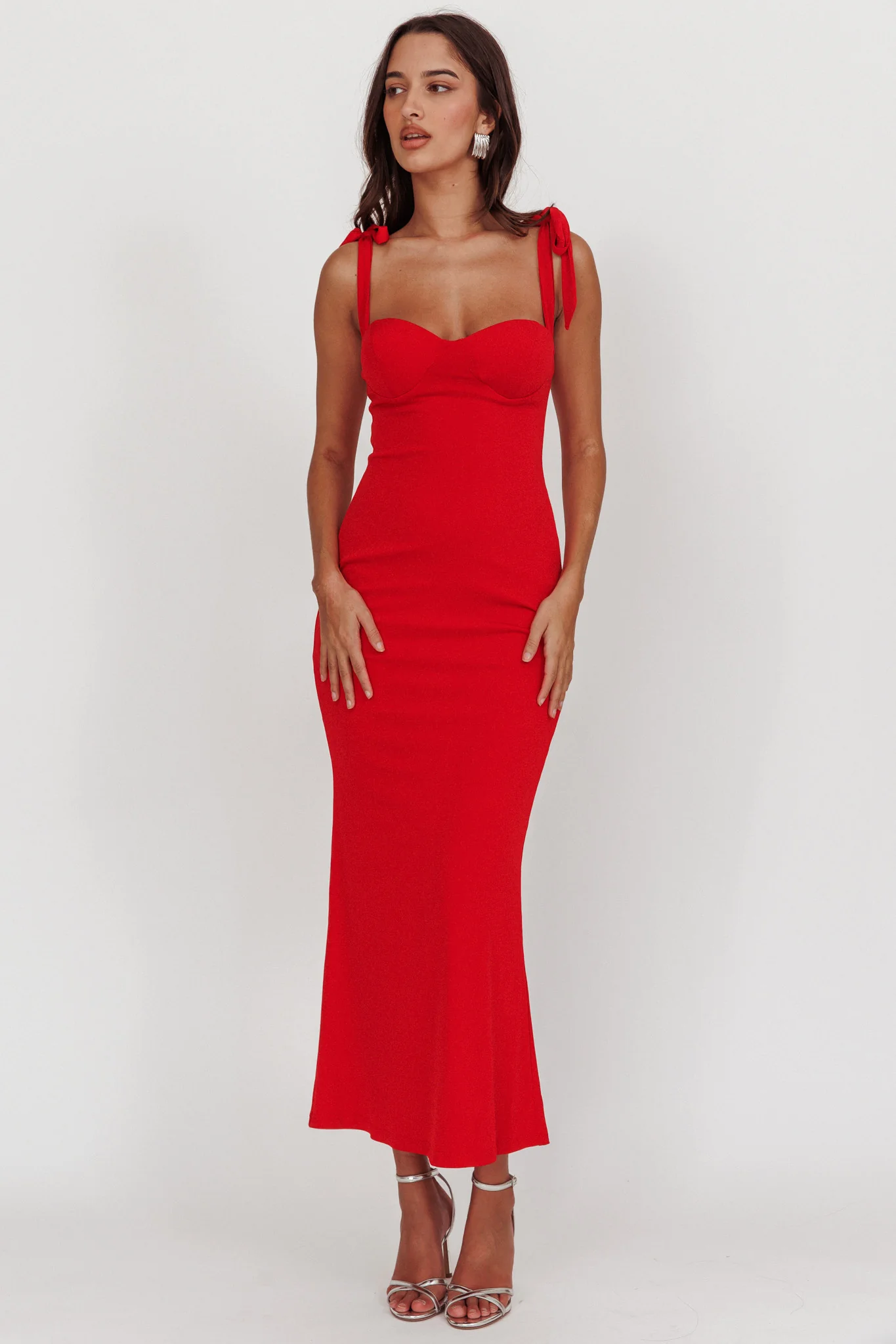 Rose Garden Tied Shoulder Maxi Dress Red - Image 3