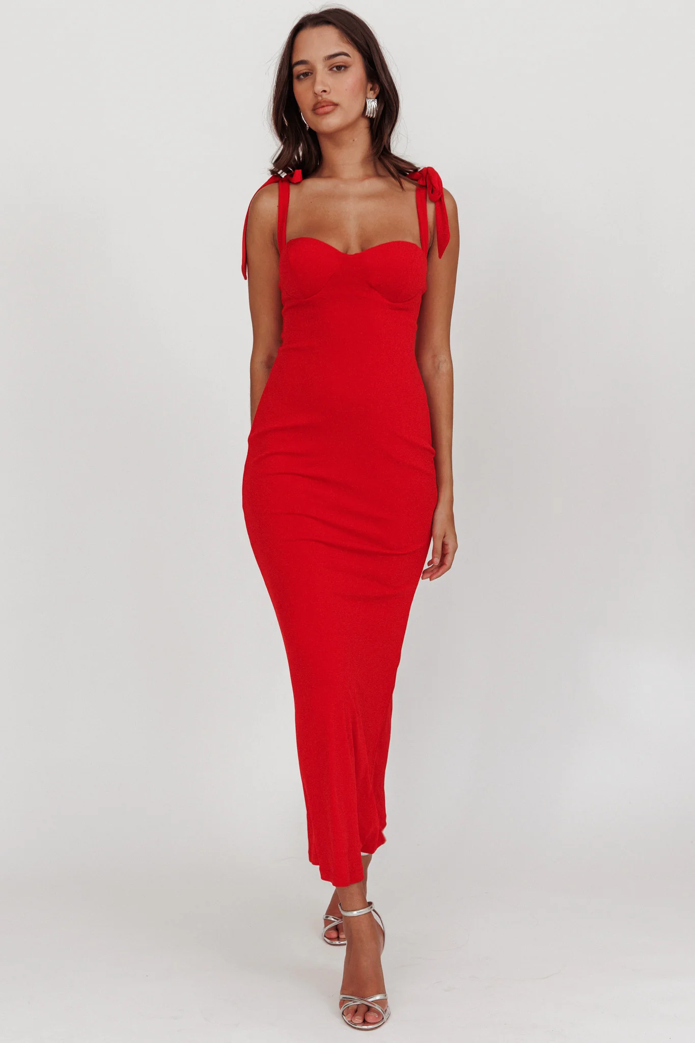 Rose Garden Tied Shoulder Maxi Dress Red - Image 5