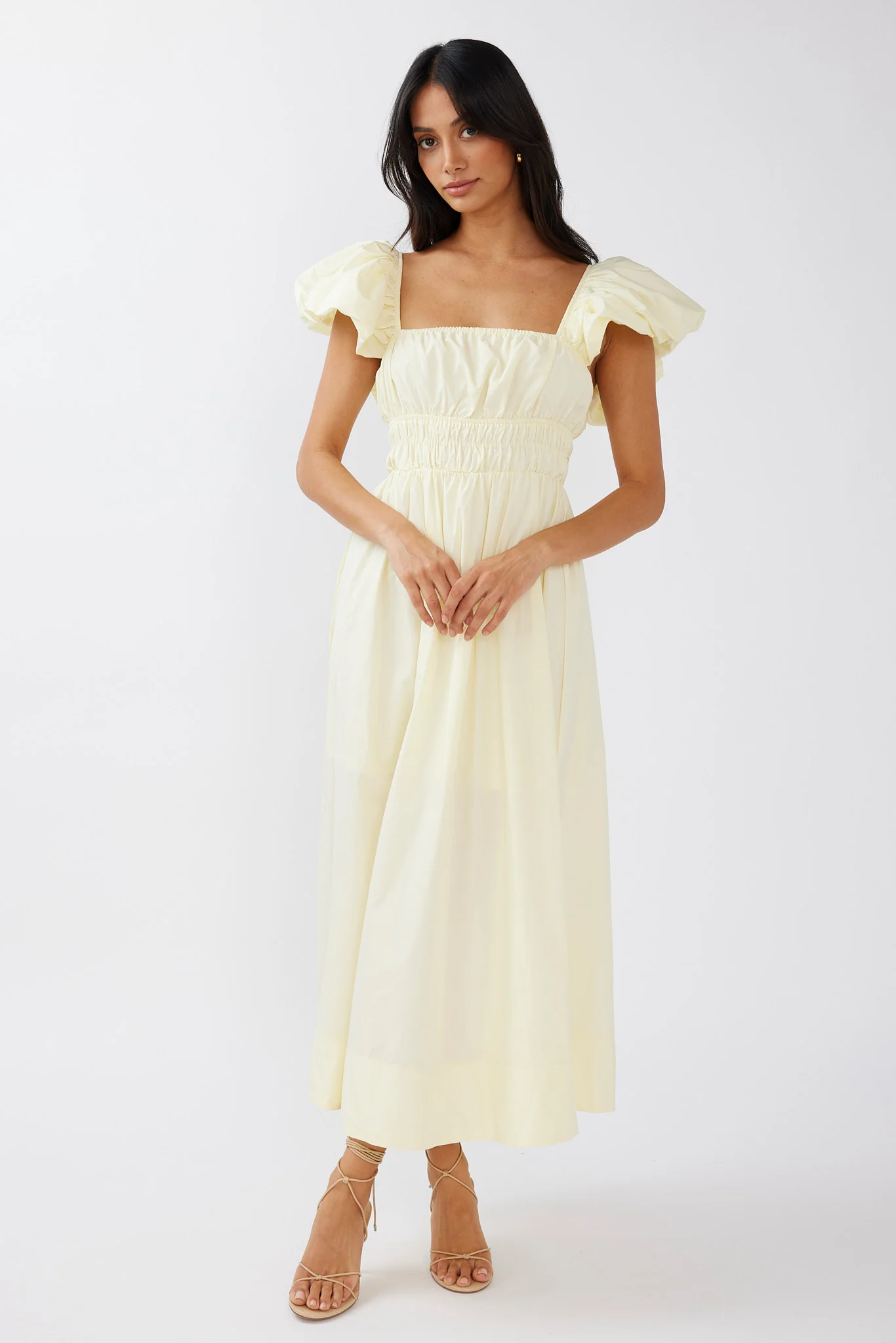 Rose Meadow Puffed Sleeve Midi Dress Banana - Image 4