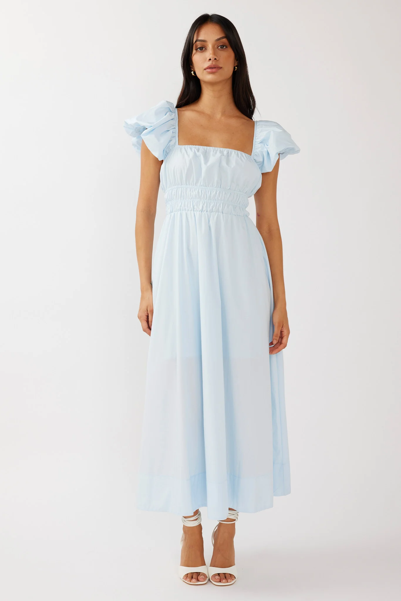 Rose Meadow Puffed Sleeve Midi Dress Blue - Image 6