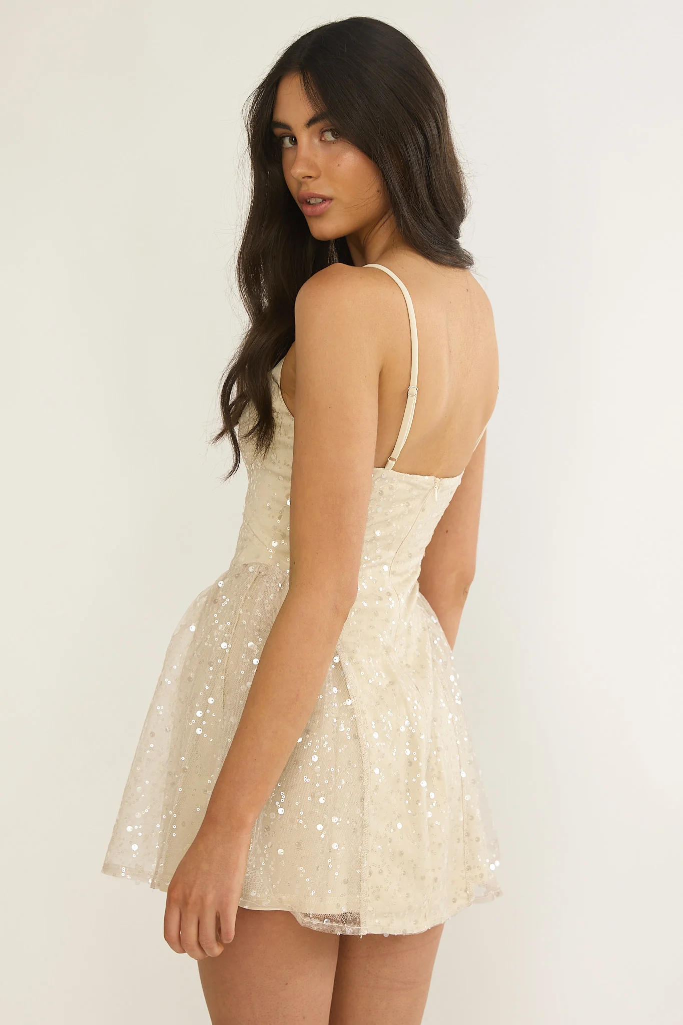 Roselisse Cami Strap Sequin Mini Dress Oyster - Image 2