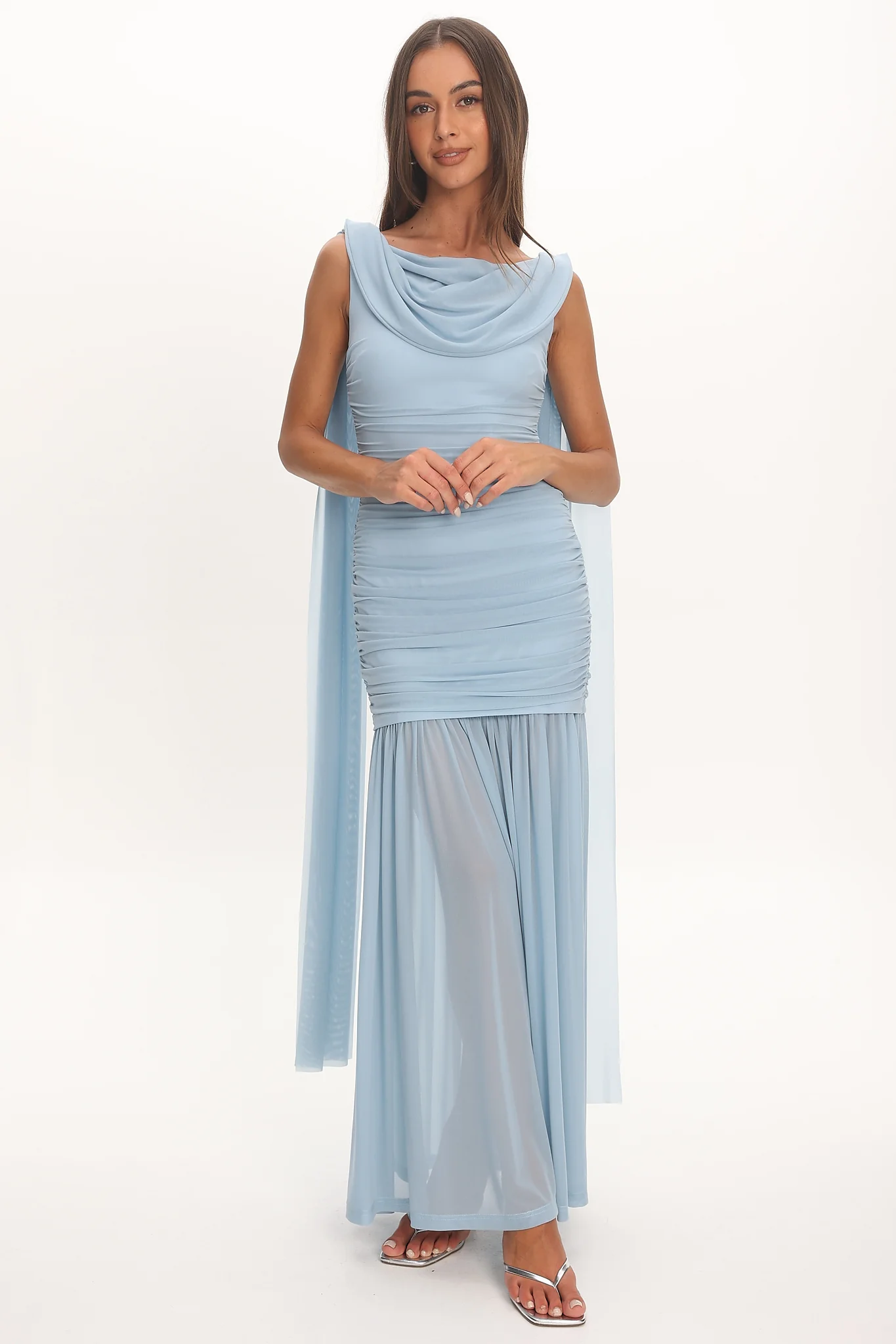 Rosellea Draped Shoulder Maxi Dress Blue - Image 4
