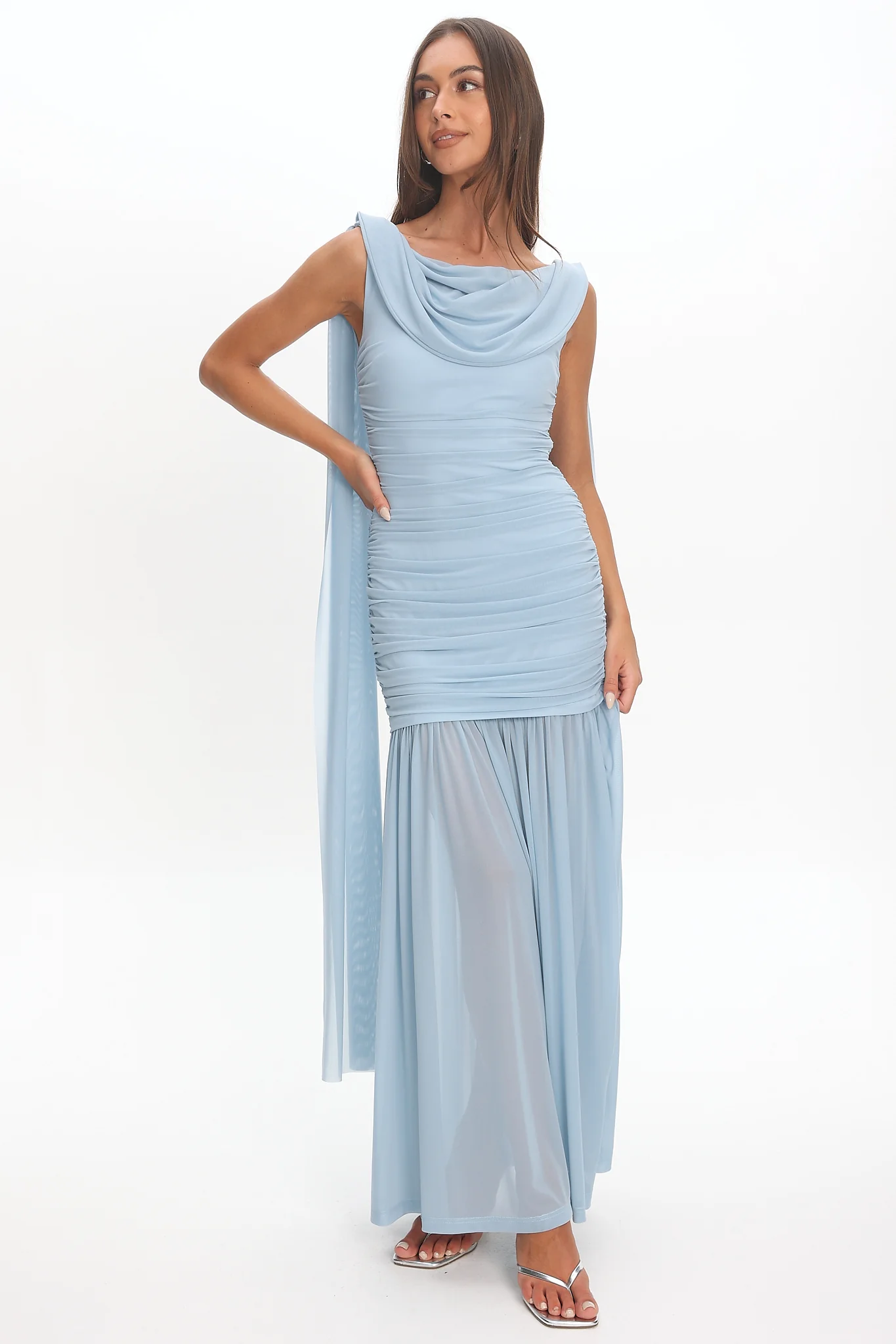 Rosellea Draped Shoulder Maxi Dress Blue - Image 5