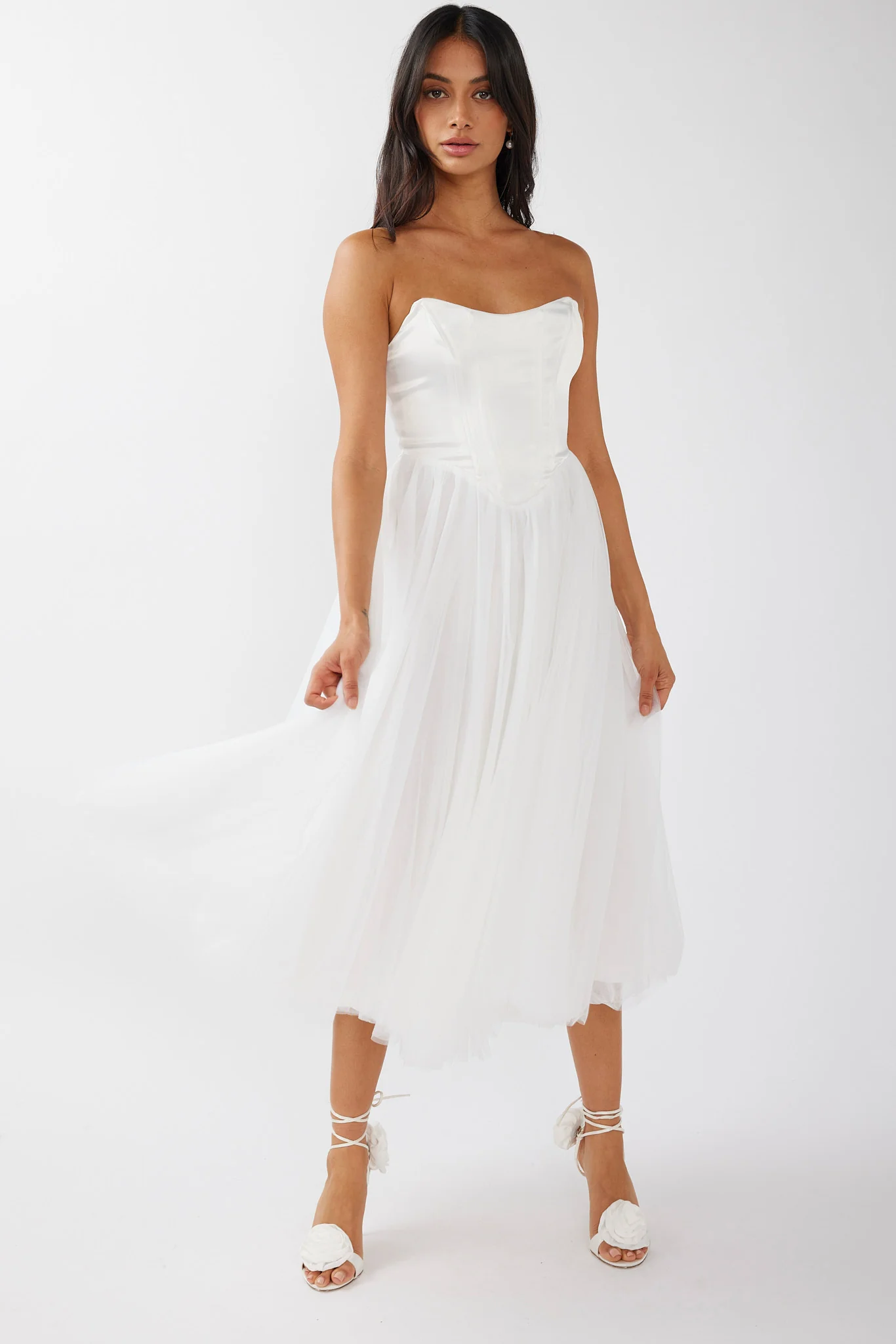 Rosemary Tulle Bustier Midi Dress White - Image 5