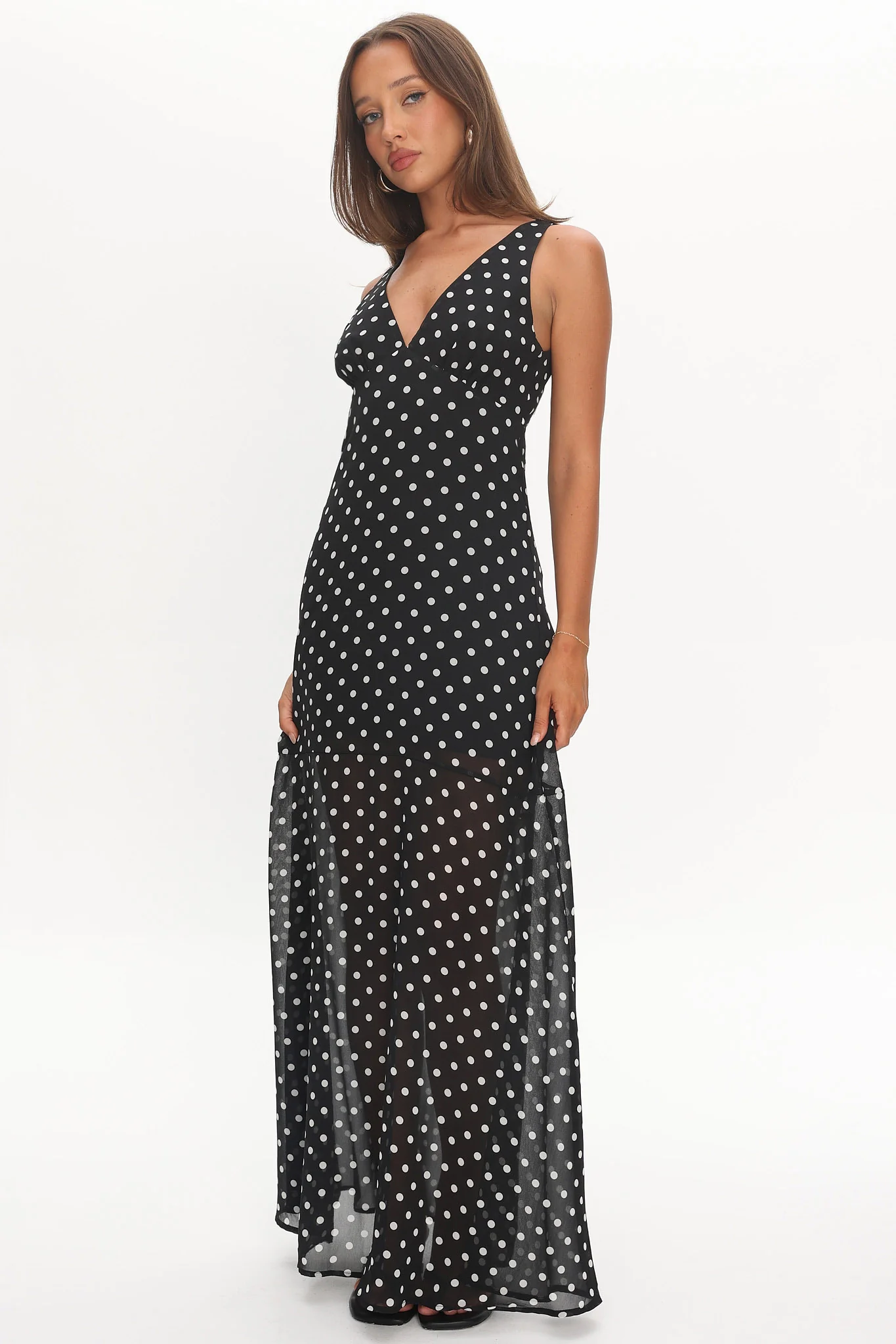 Rosewood V-Neckline Maxi Dress Polka Dot Black - Image 4