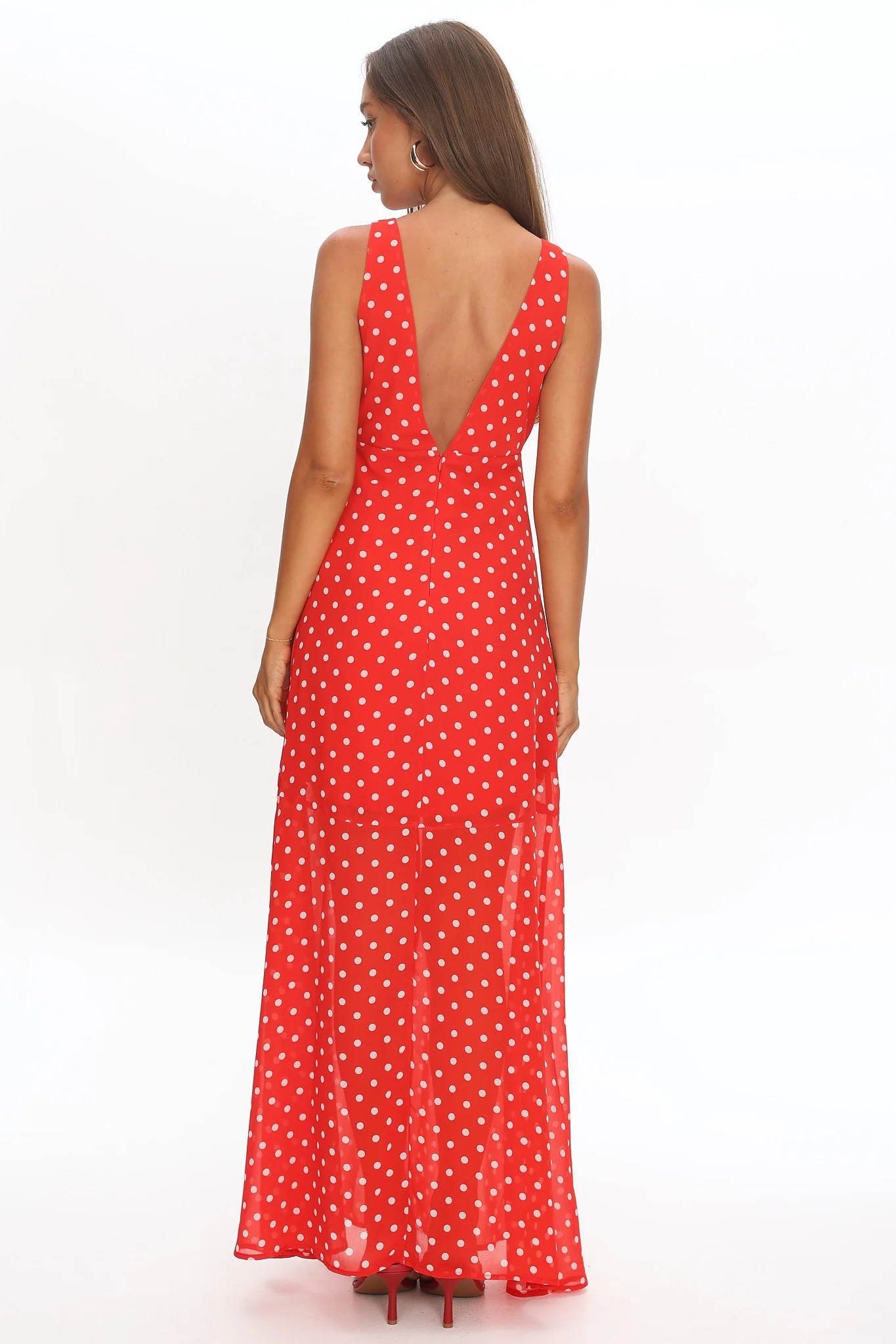 Rosewood V-Neckline Maxi Dress Polka Dot Red - Image 3