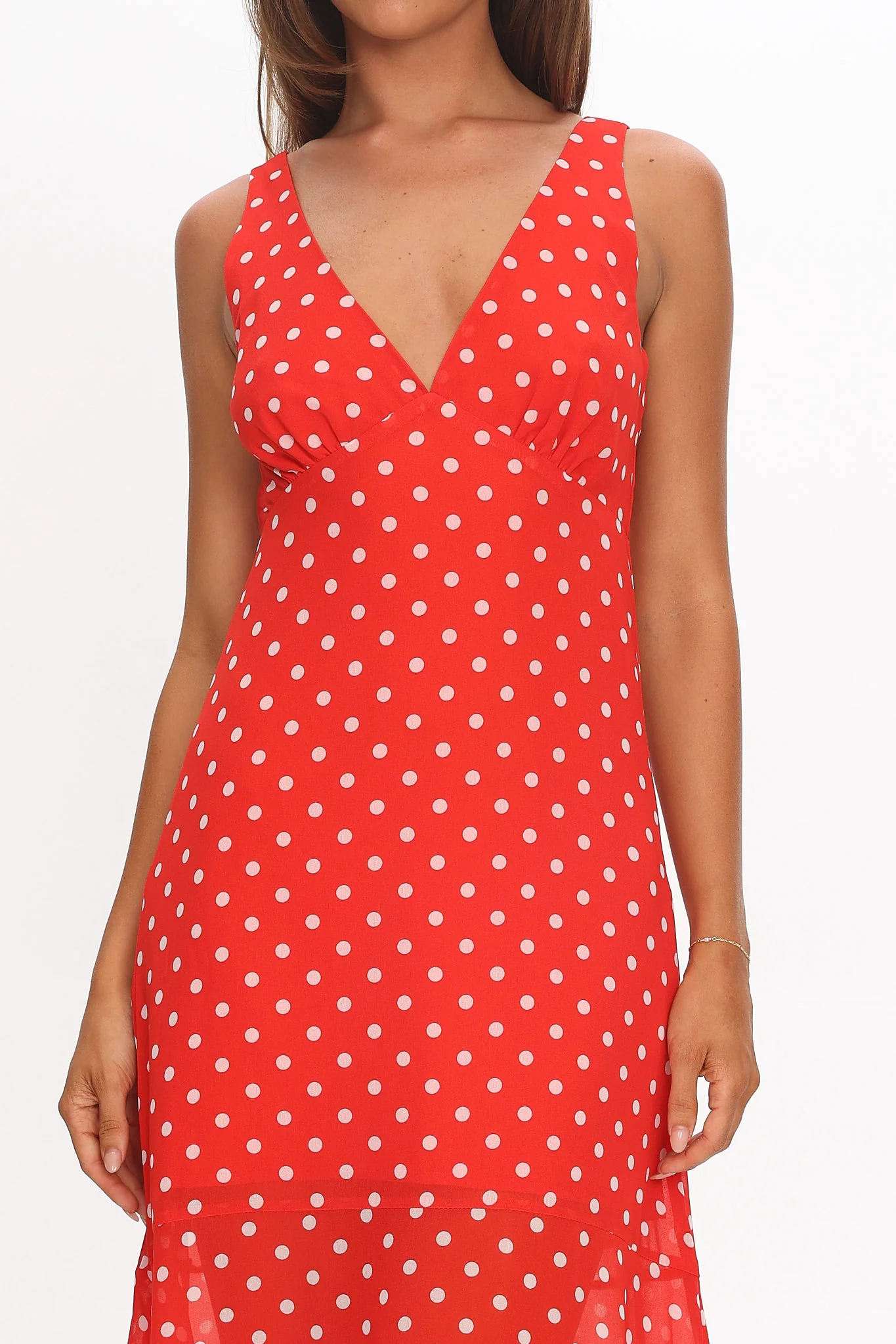 Rosewood V-Neckline Maxi Dress Polka Dot Red - Image 4