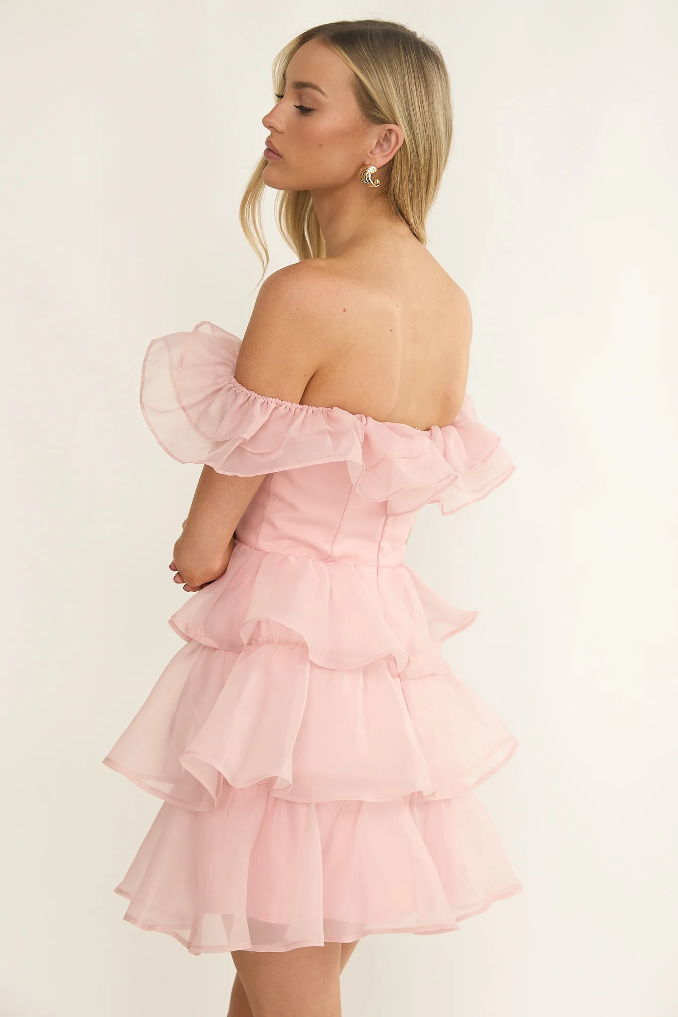 Rosira Off-Shoulder Ruffle Mini Dress Pink - Image 2