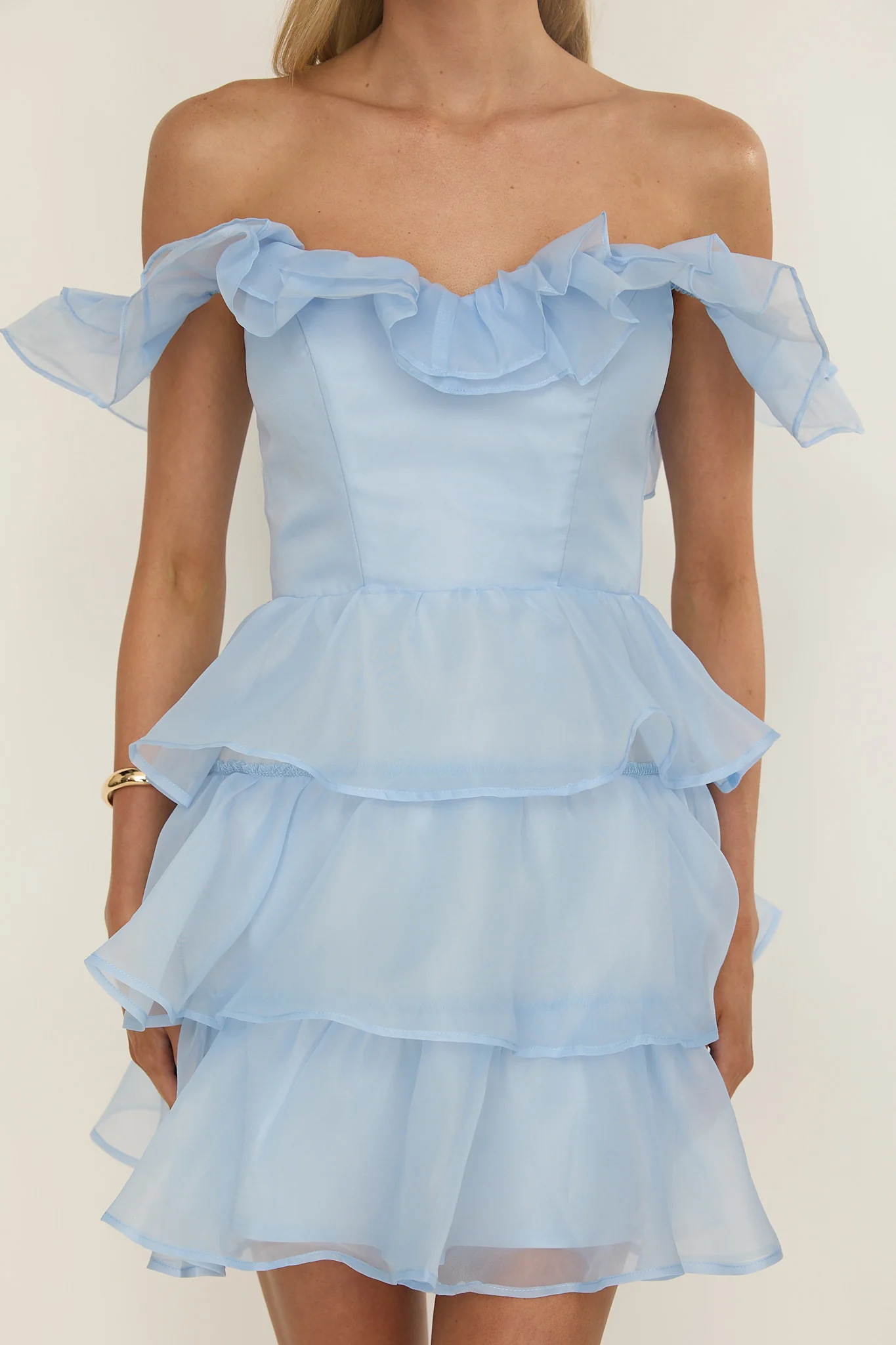 Rosira Off-Shoulder Ruffle Mini Dress Sky Blue - Image 3
