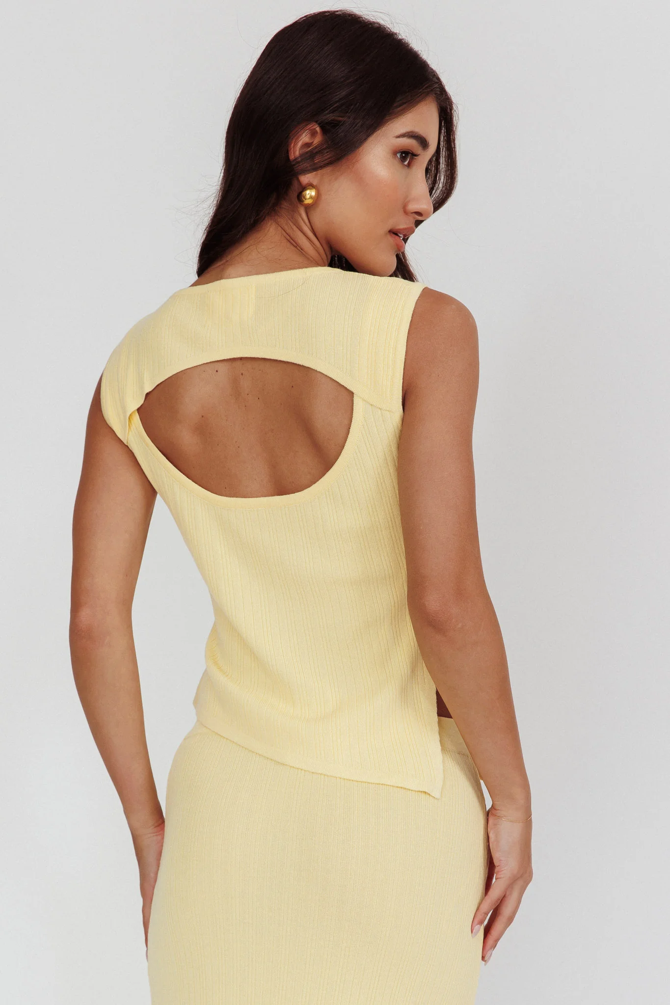 Rossana Asymmetric Hem Keyhole Top Butter - Image 3