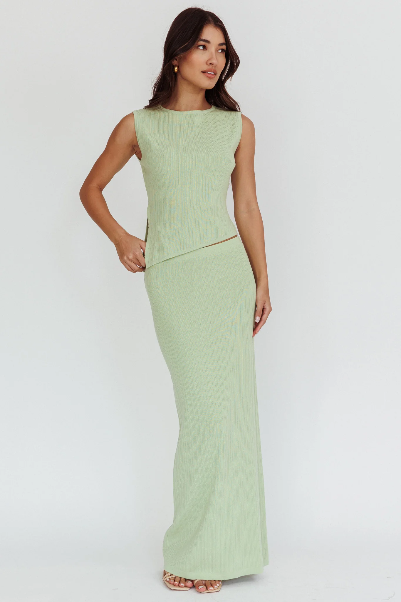 Rossana Asymmetric Hem Keyhole Top Sage - Image 4