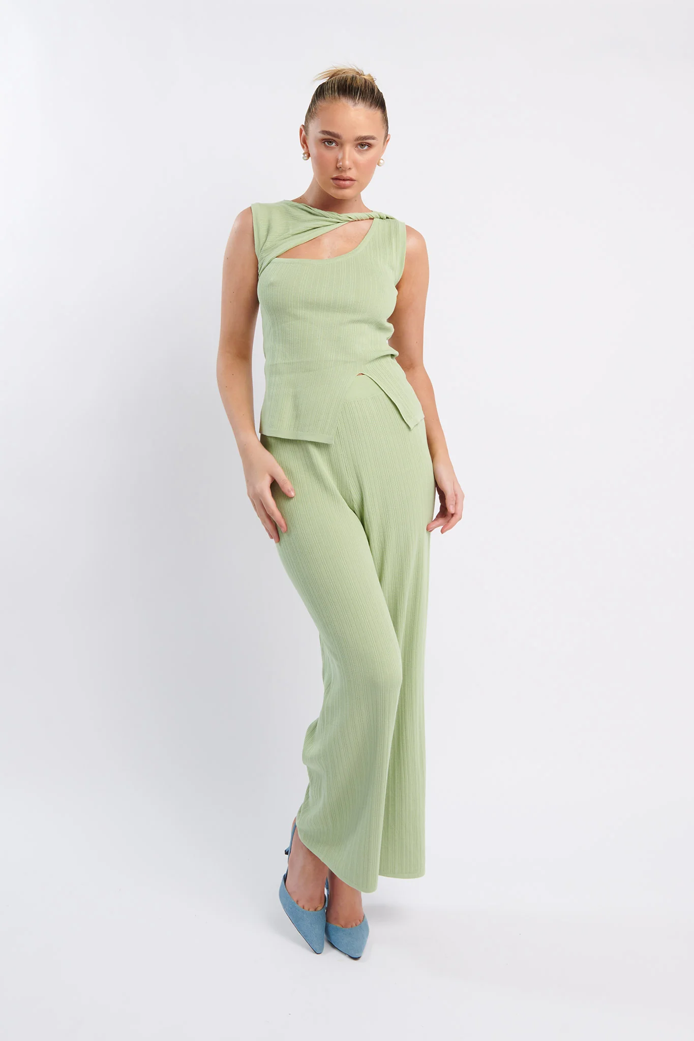 Rossana Long Knit Pants Sage - Image 3