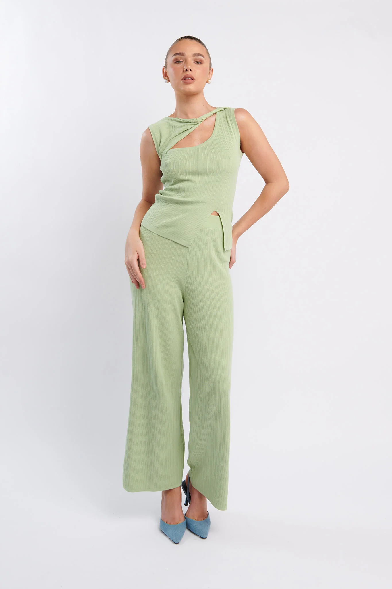 Rossana Long Knit Pants Sage - Image 5