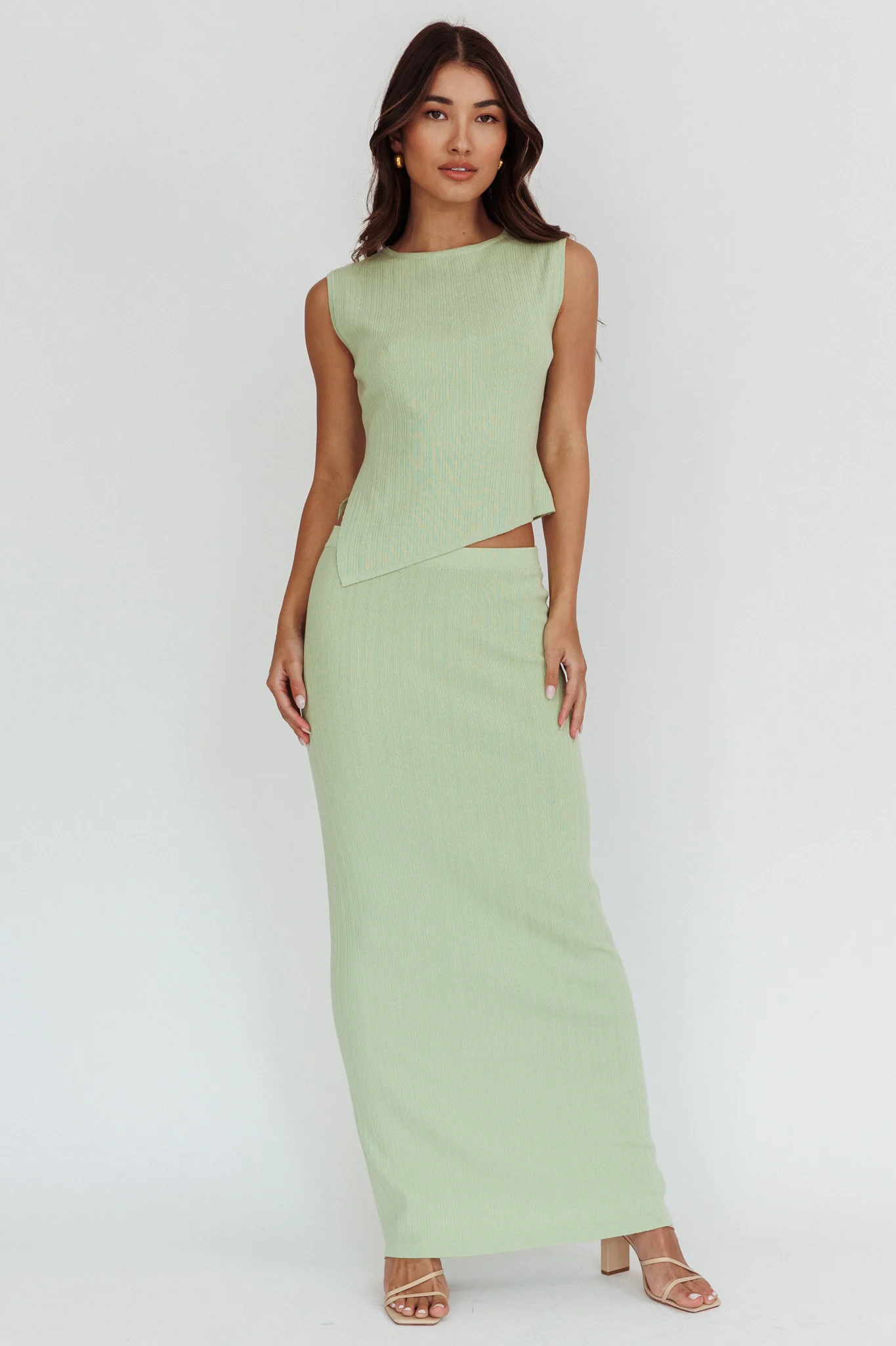 Rossana Ribbed Maxi Skirt Sage - Image 2