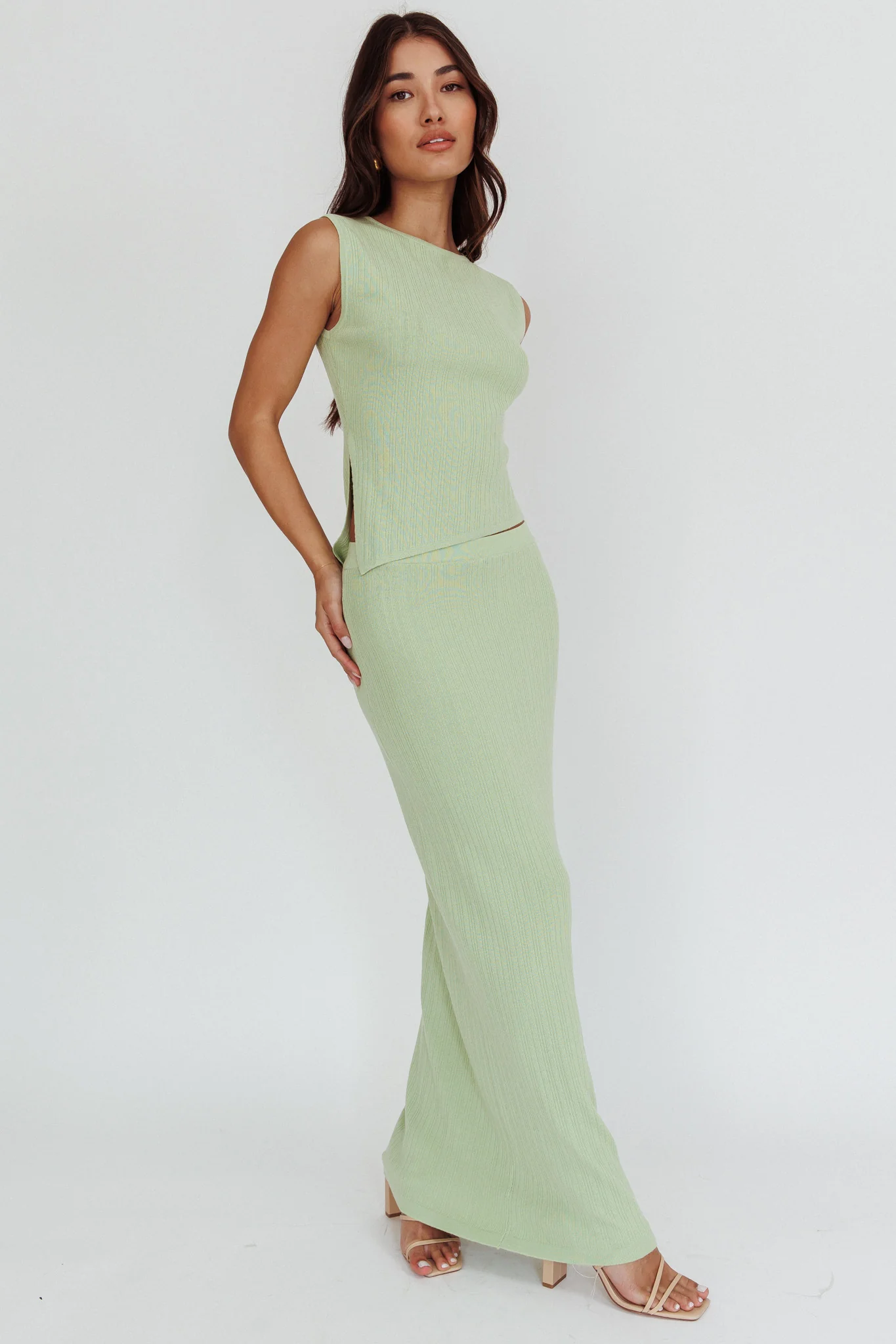 Rossana Ribbed Maxi Skirt Sage - Image 3