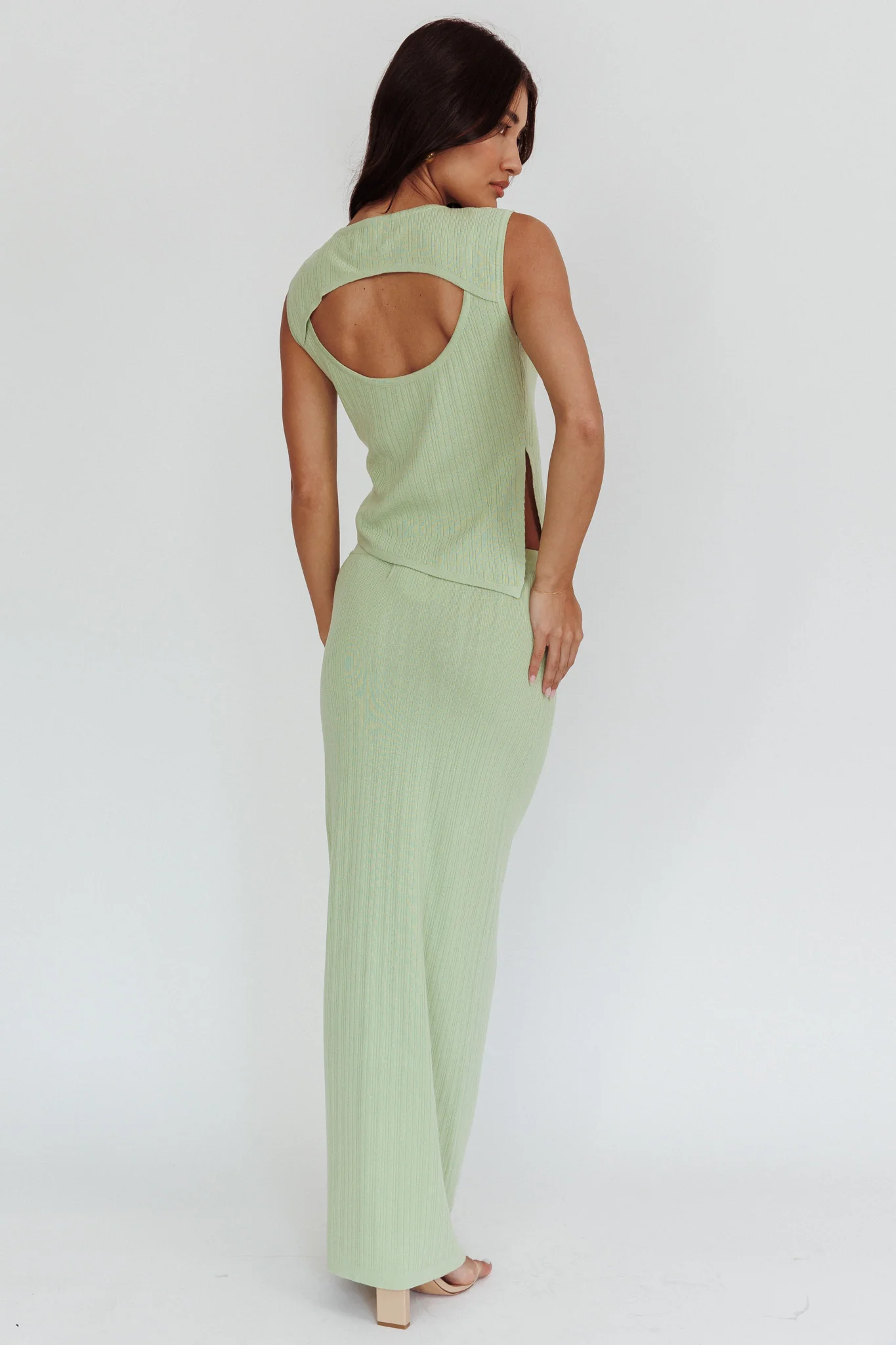 Rossana Ribbed Maxi Skirt Sage - Image 4