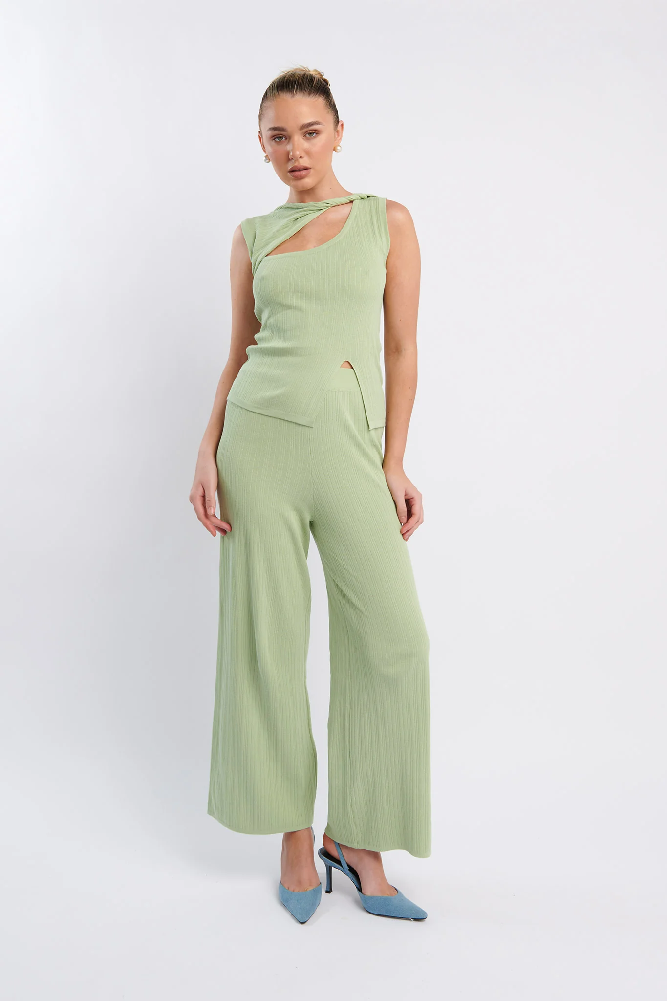 Rossana Twist Neck Sleeveless Keyhole Top Sage - Image 3