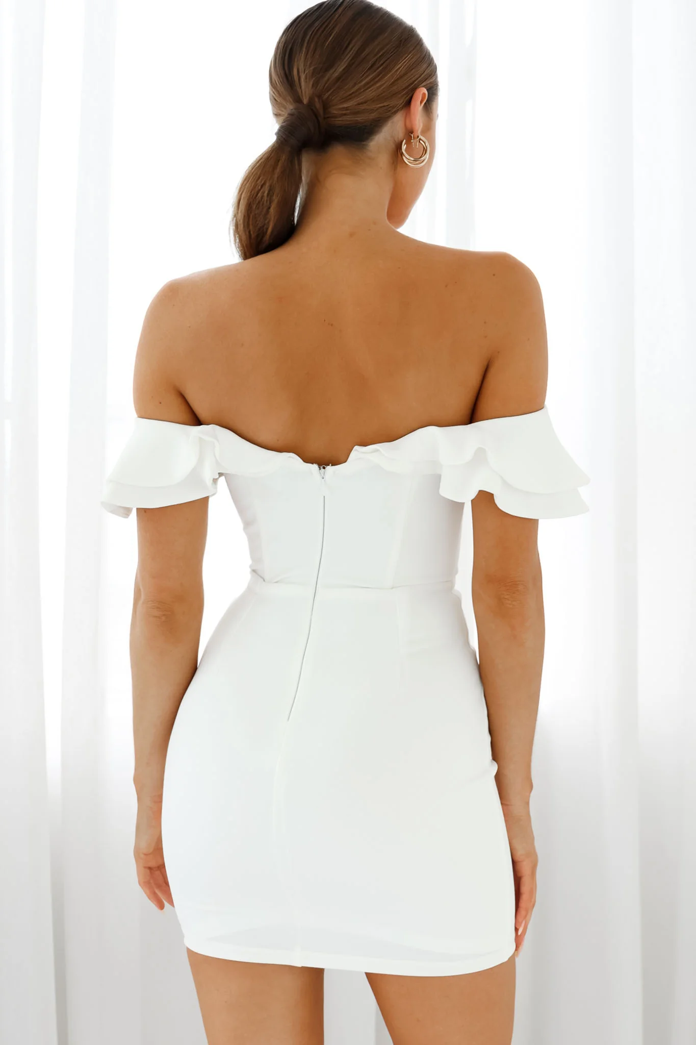 Rossi Off-Shoulder Double Ruffle Dress White - Image 2