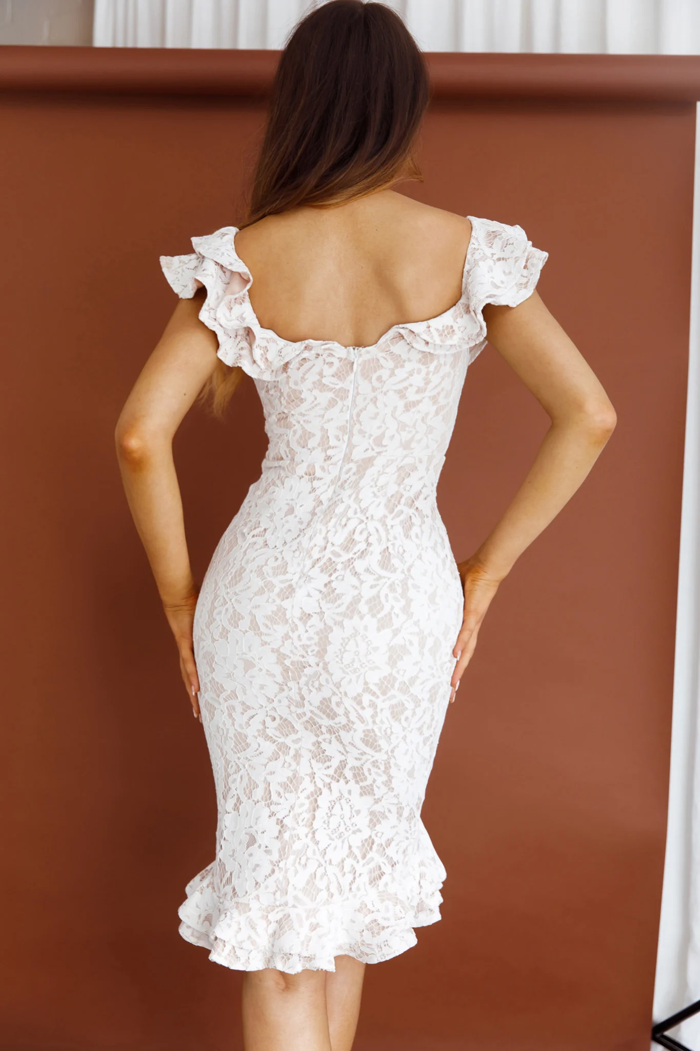Rossi Off-Shoulder Double Ruffle Lace Dress White - Image 2