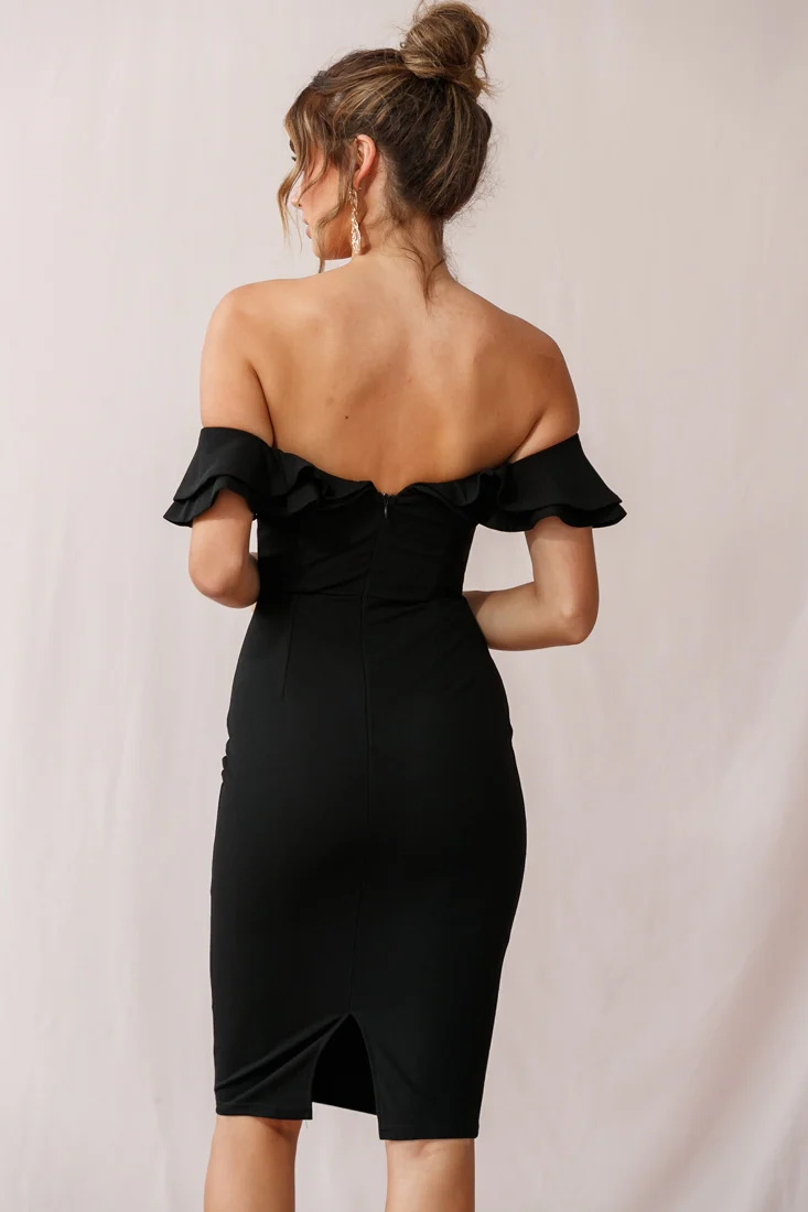 Rossi Ruffled Off The Shoulder Bodycon Dress Black - Image 3