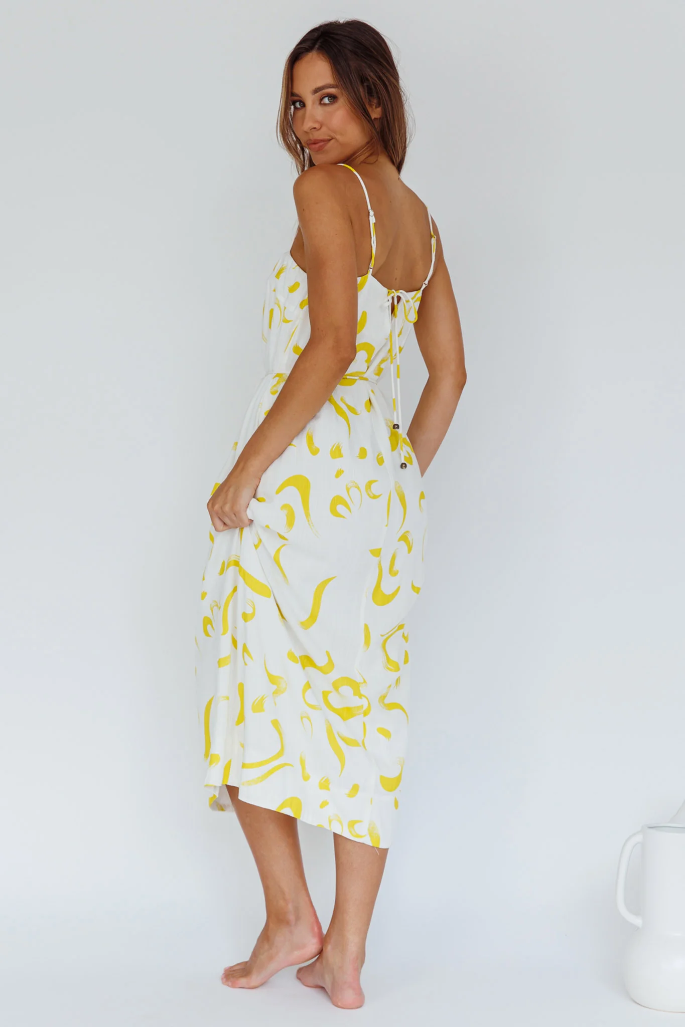 Rossy Waist Tie Midi Dress Printed Yellow - Image 2