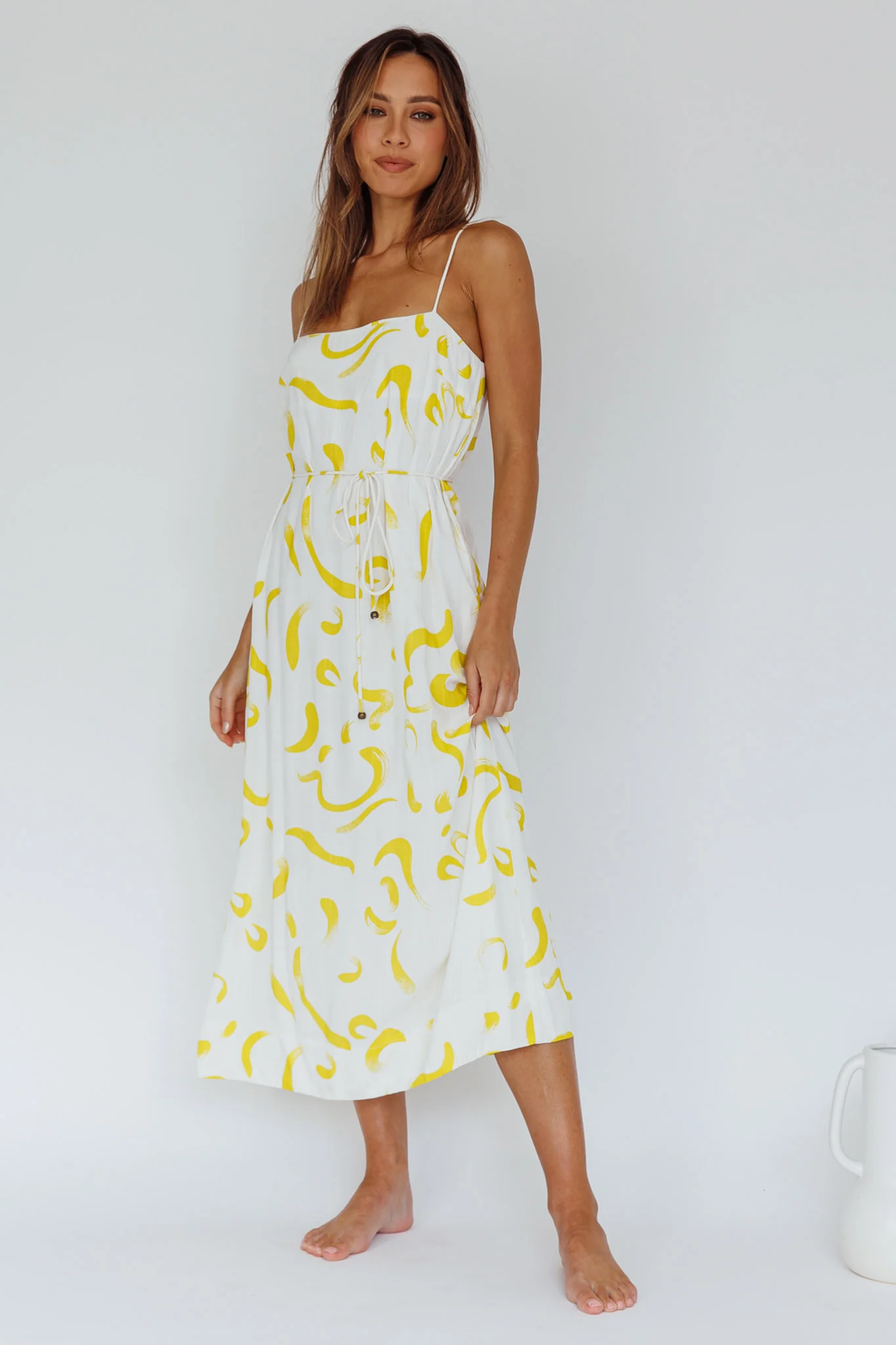 Rossy Waist Tie Midi Dress Printed Yellow - Image 4