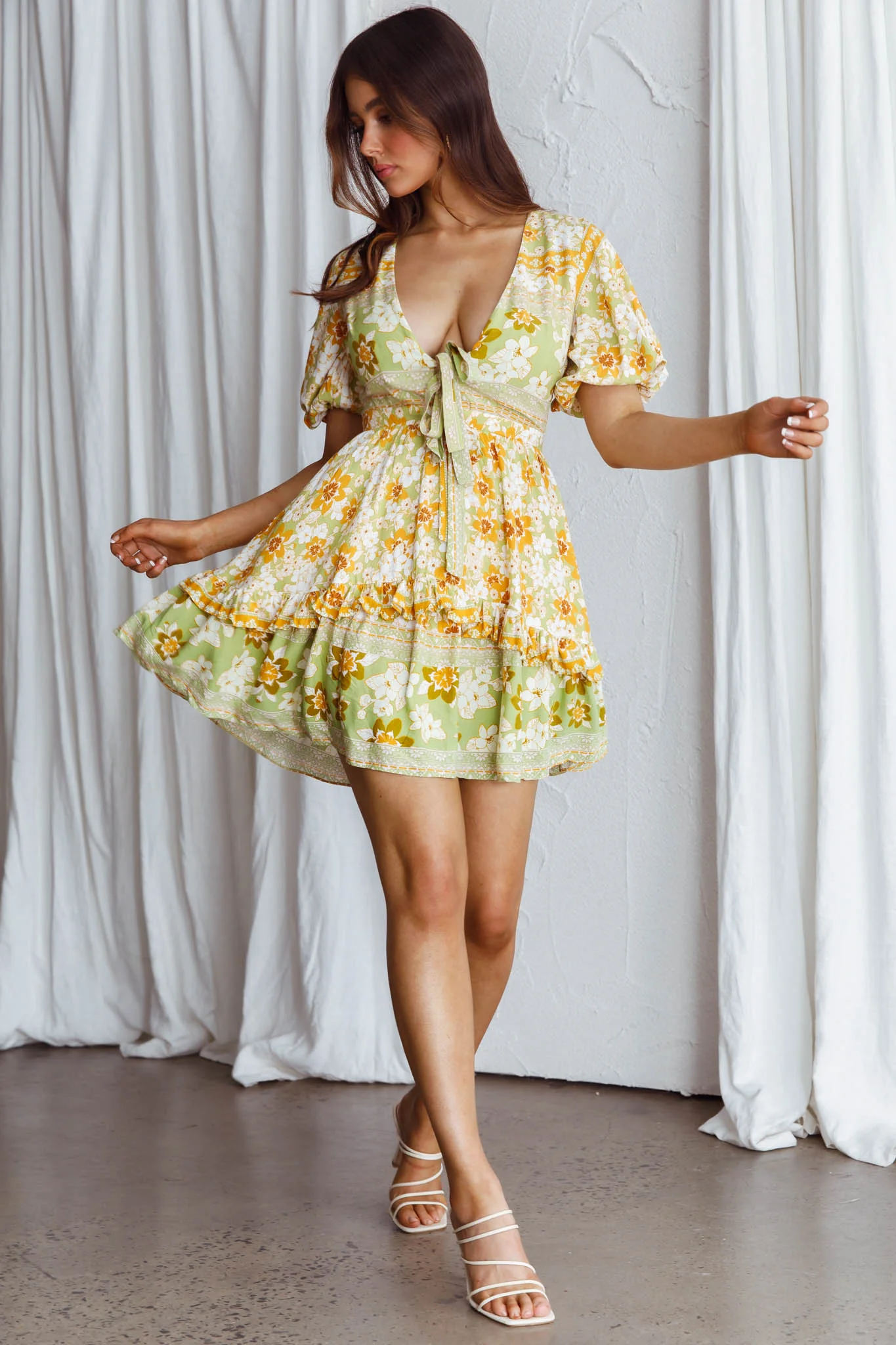 Rosy Tied Bust Mini Dress Floral Apple/Yellow - Image 2