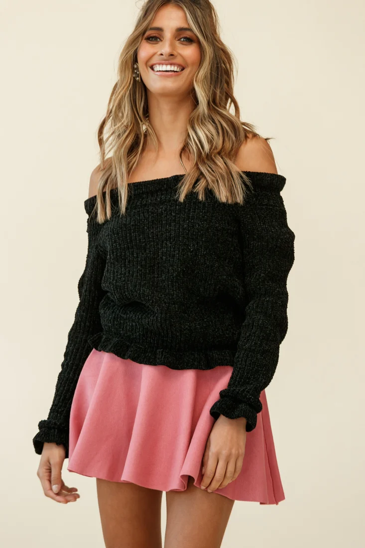 Rowena A-Line Knit Flounce Skirt Rose - Image 6