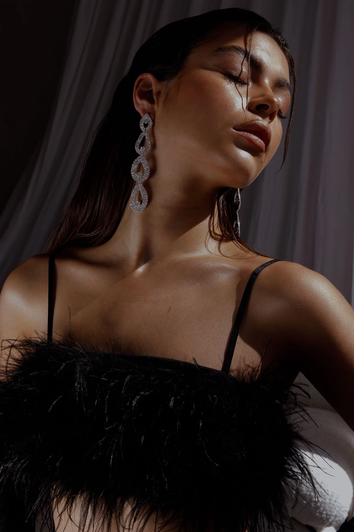 Royale Diamante Pear Drop Earrings Silver - Image 2