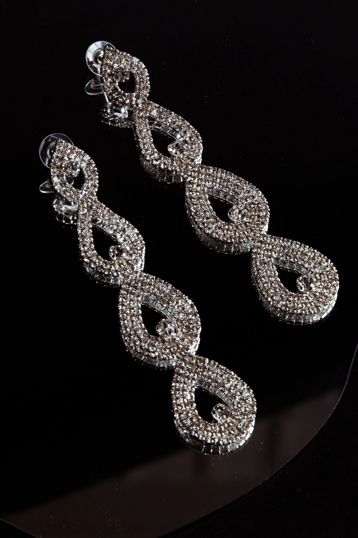 Royale Diamante Pear Drop Earrings Silver - Image 4