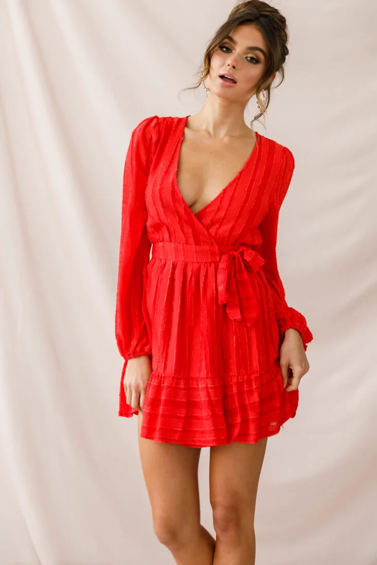 Rubi Textured Wrap Dress Red - Image 2