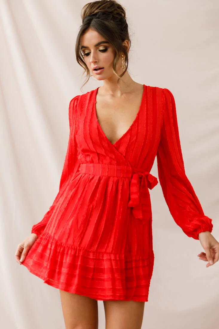 Rubi Textured Wrap Dress Red - Image 3
