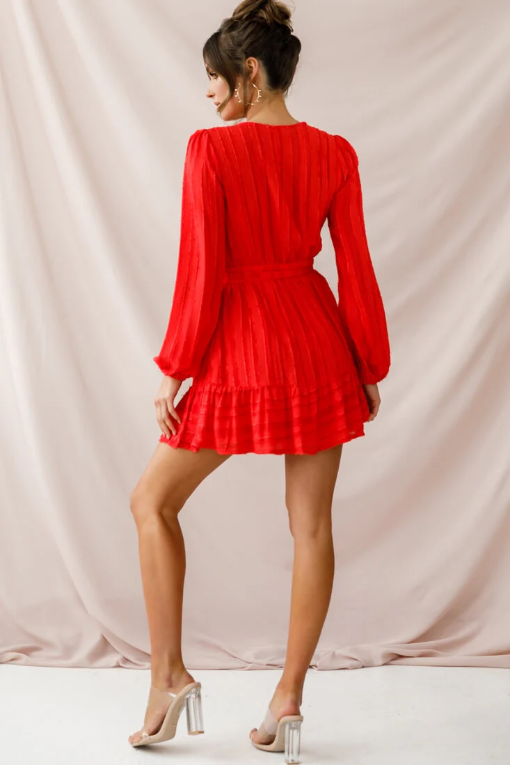 Rubi Textured Wrap Dress Red - Image 4