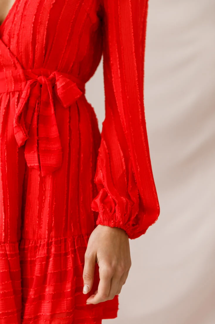 Rubi Textured Wrap Dress Red - Image 5