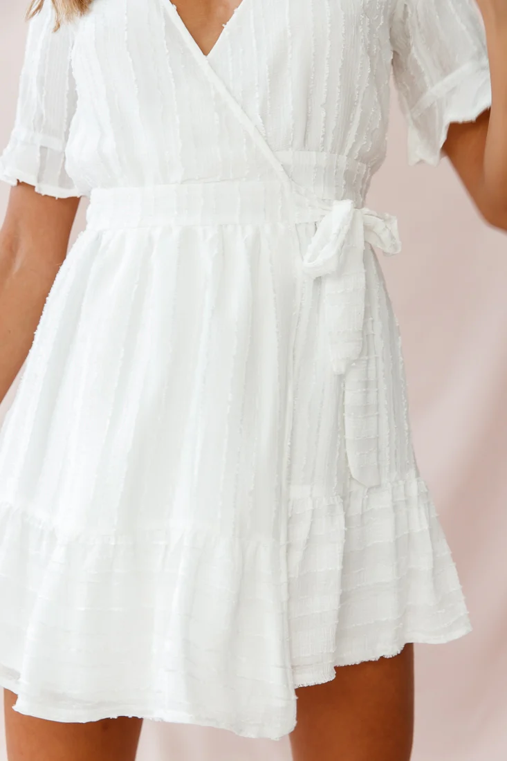 Rubi V-Neckline Wrap Dress White - Image 4