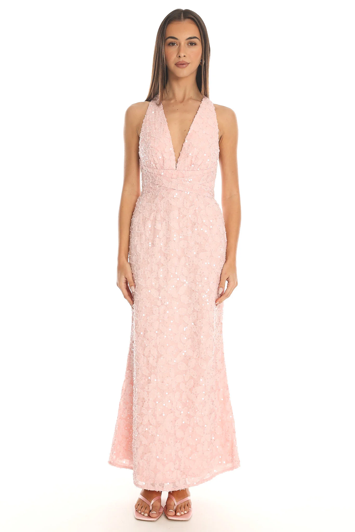 Ruelle Backless Halter Maxi Dress Sequin Blush - Image 2