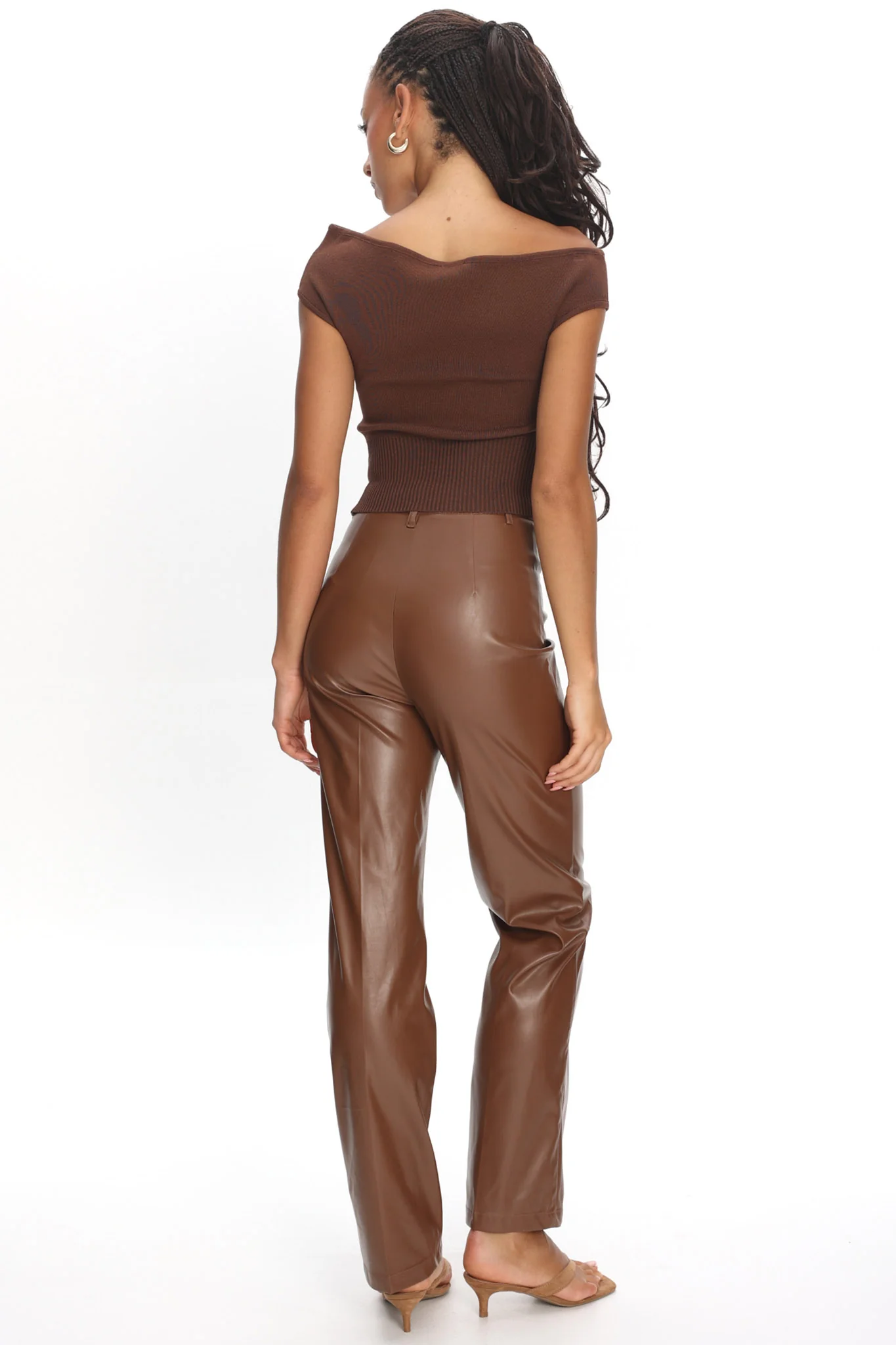 Rukia Faux Leather Pants Brown - Image 3