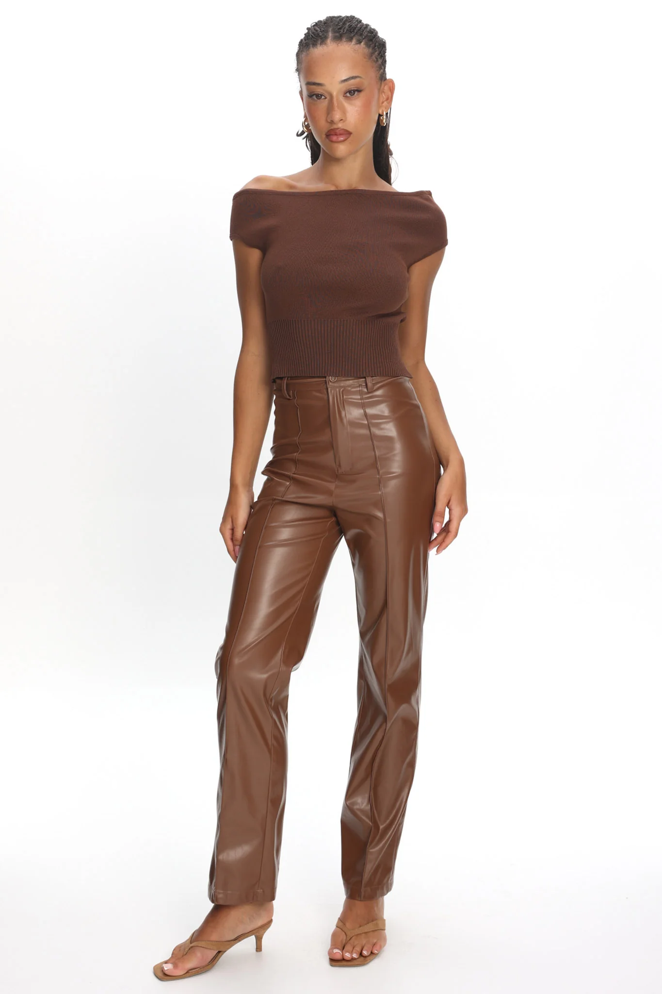Rukia Faux Leather Pants Brown - Image 5