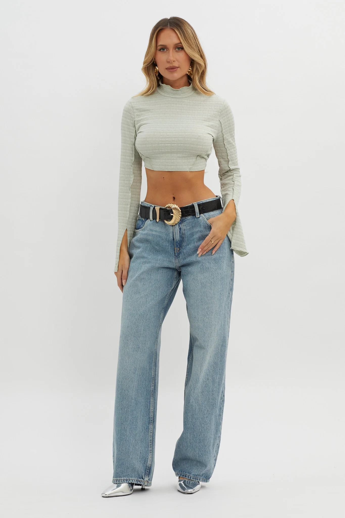 Rule Breaker Backless Mock Neck Top Sage - Image 5
