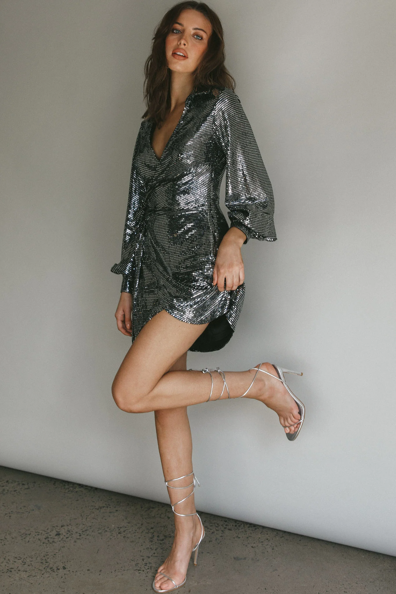 Ruma Faux Wrap Shirt Dress Sequin Metal - Image 4
