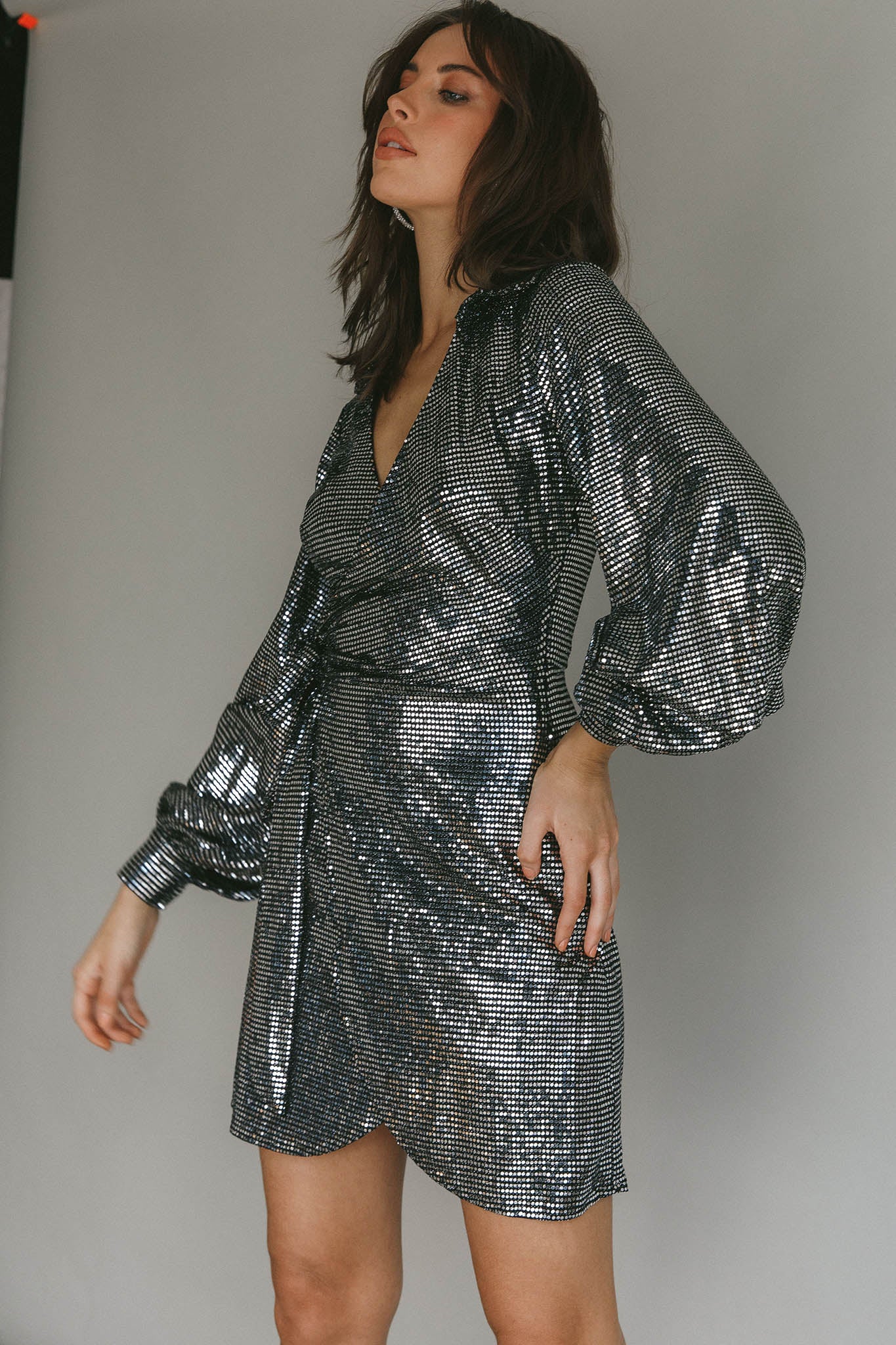 Ruma Faux Wrap Shirt Dress Sequin Metal - Image 5