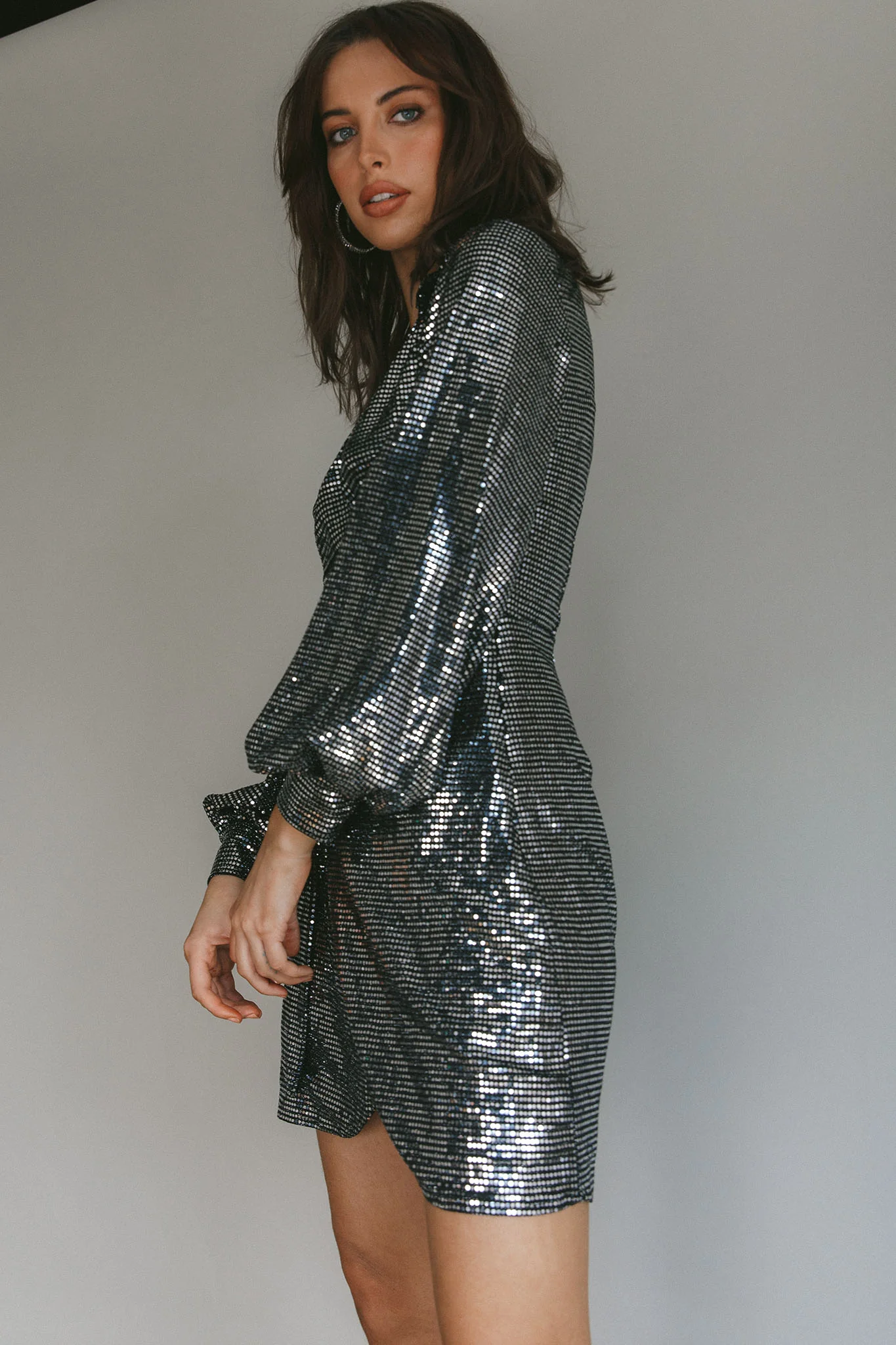 Ruma Faux Wrap Shirt Dress Sequin Metal - Image 8