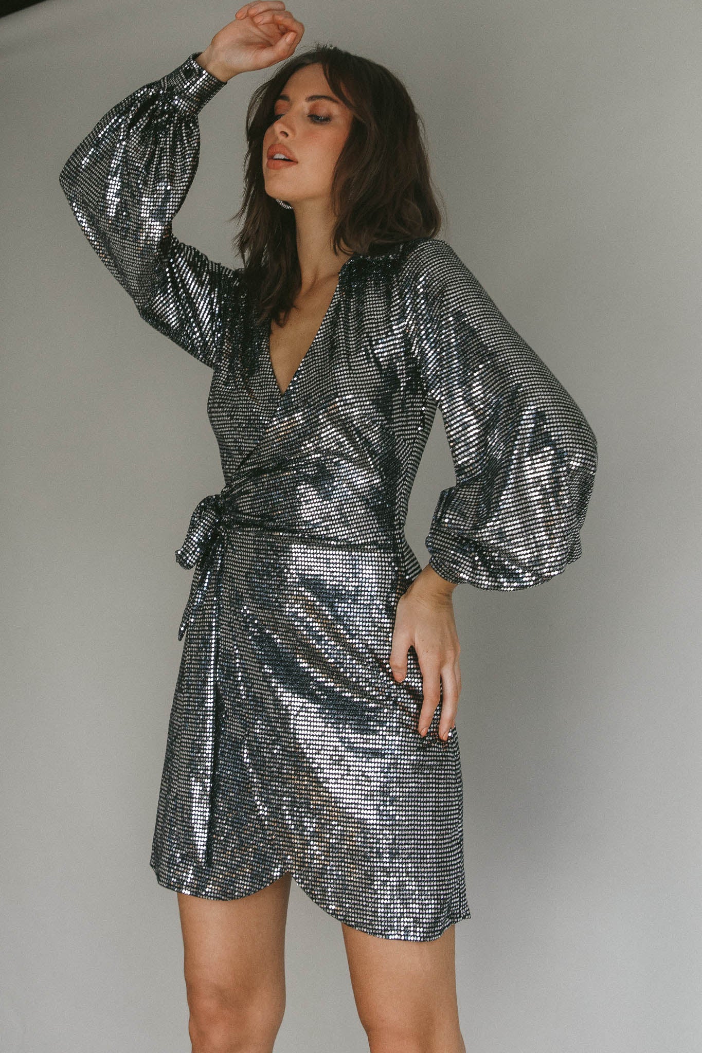 Ruma Faux Wrap Shirt Dress Sequin Metal - Image 9