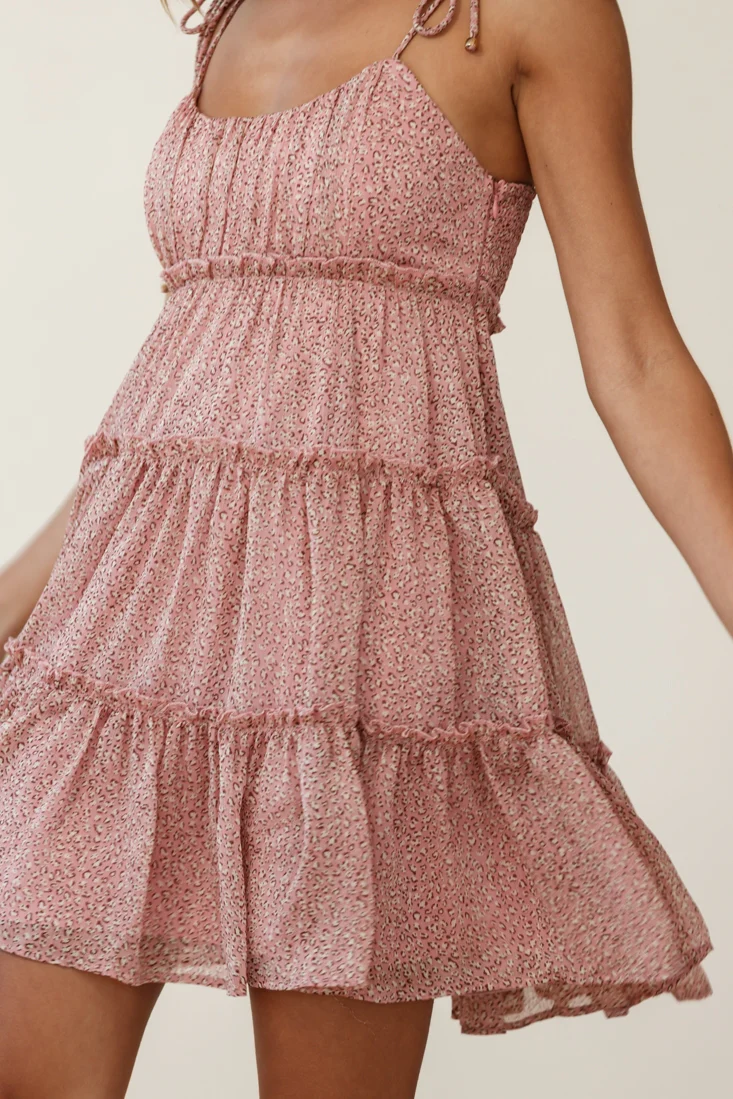 Rumi String Tie Babydoll Dress Blush Leopard - Image 8