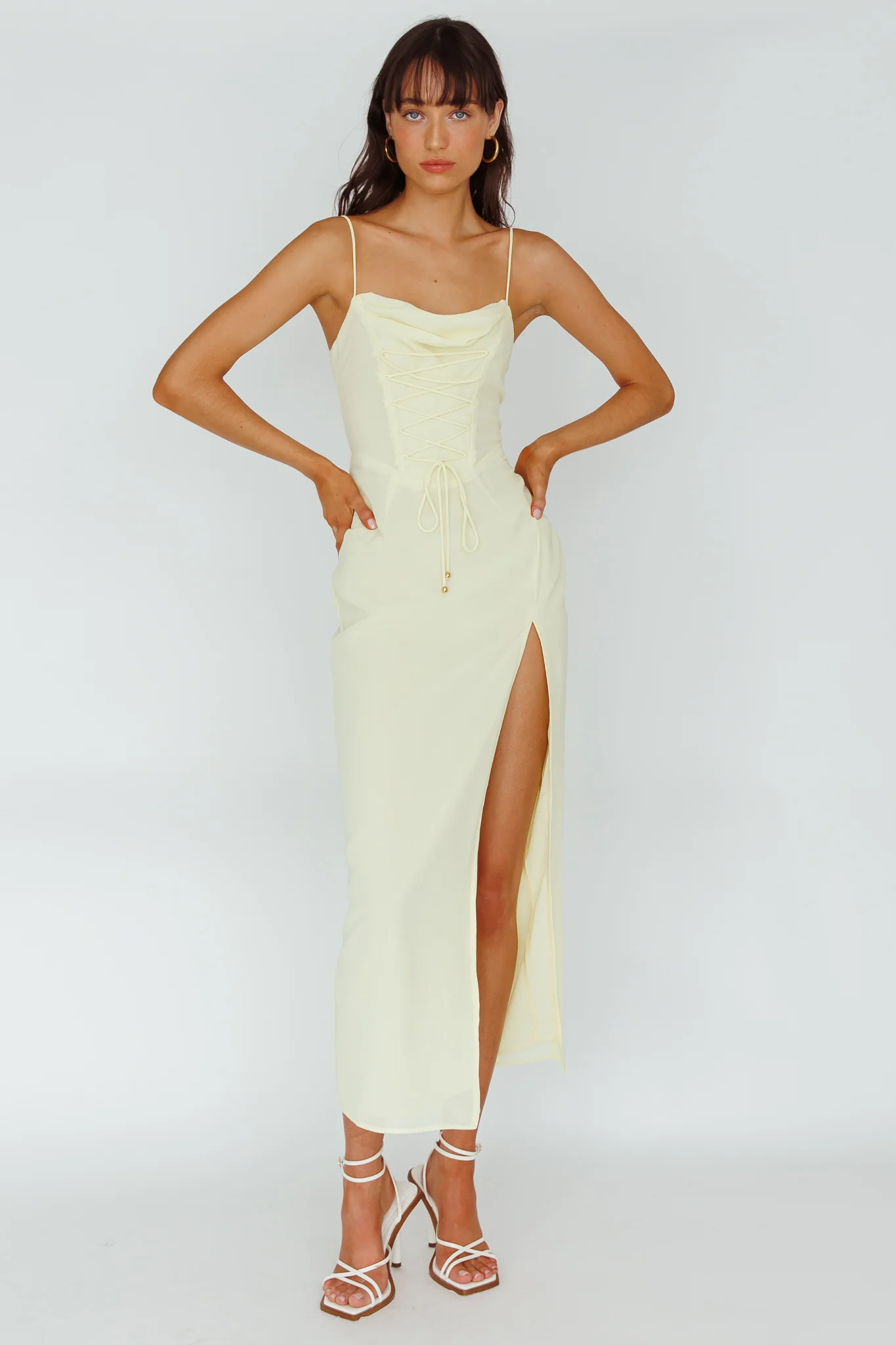 Ryanna Laced Bodice Split Midi Dress Yellow - Image 5