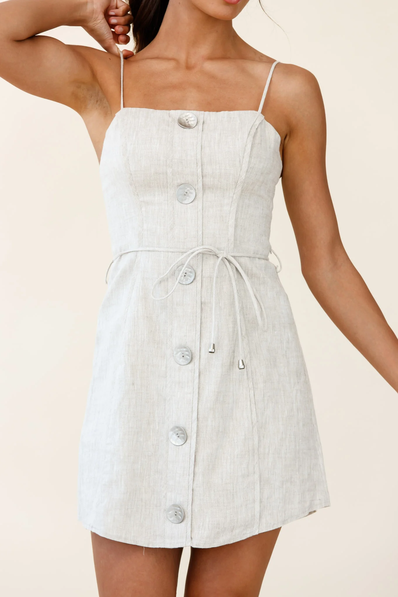 Sacramento Faux Placket Button Detail Dress Natural - Image 4